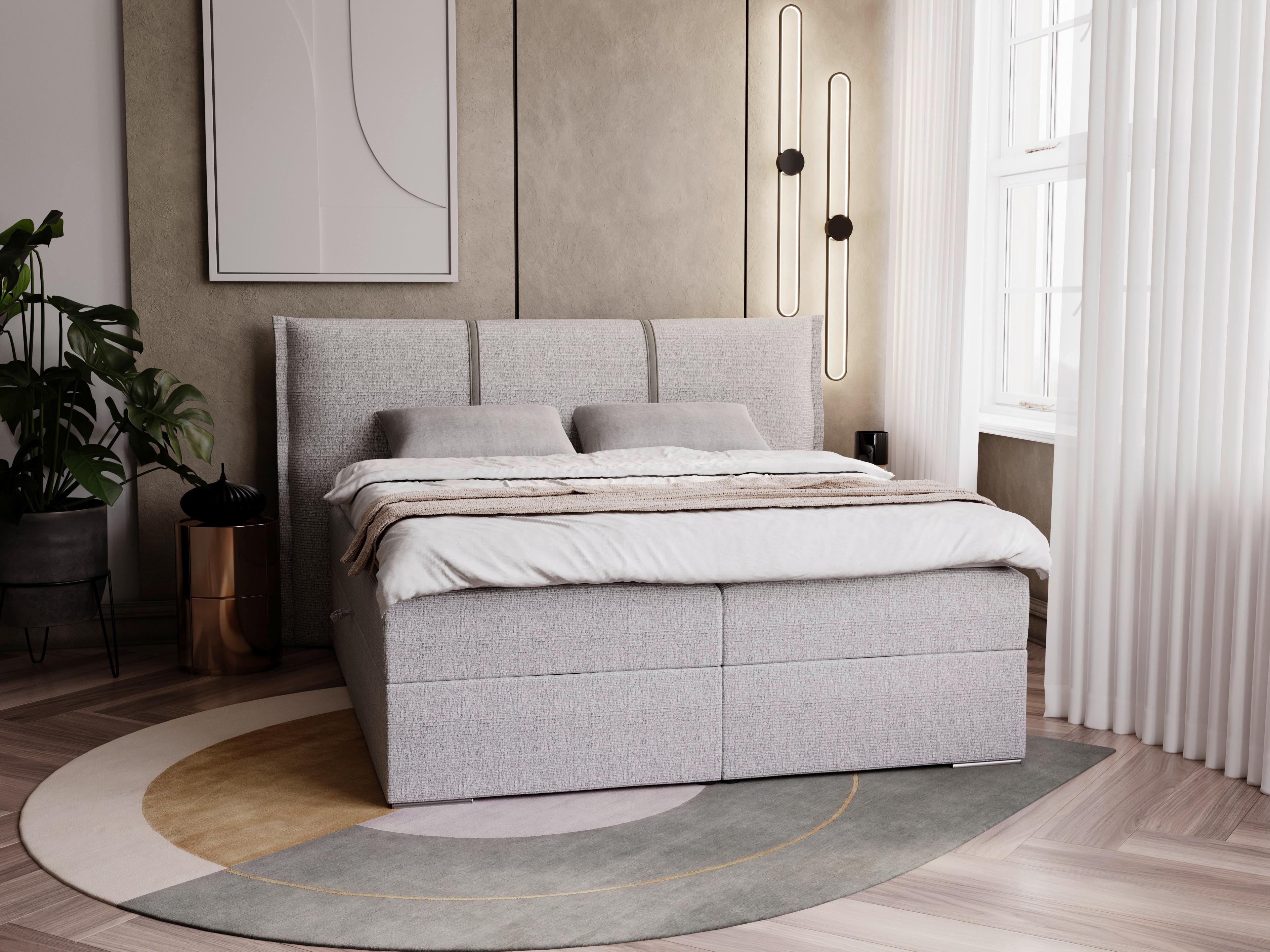 Boxspringbett Vibia Beige - Beige/Silberfarben, Basics, Holz/Textil (180/200cm) - MID.YOU
