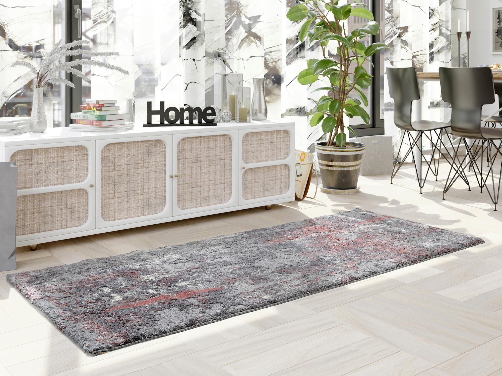 Teppich Läufer Grau/Hellrot Timeline Quantum 80x300 cm - Hellrot/Grau, Design, Textil (80/300cm) - Novel