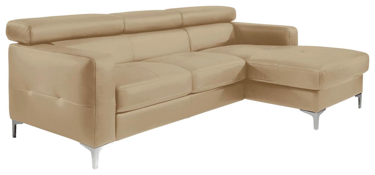 Ecksofa Mit Schlaffunktion Sammy Cappuccino - Chromfarben/Cappuccino, Design, Leder (227/168cm) - Livetastic