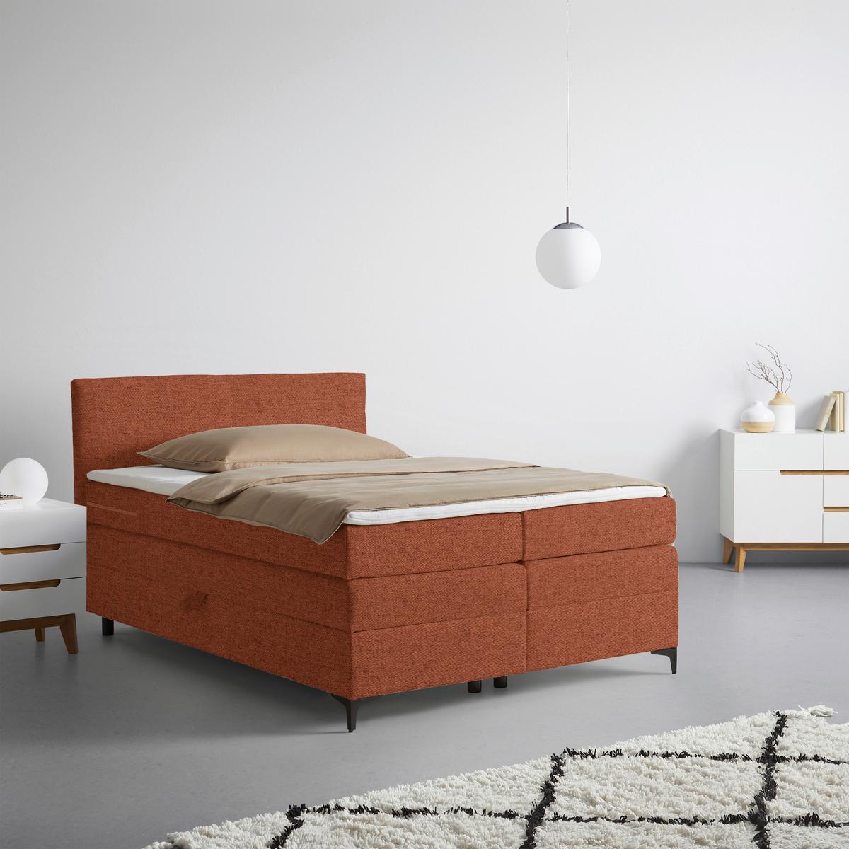 Boxspringová postel BARI 140/200, terakotová - černá/terracotta, Konvenční, kov/textil (140/200cm) - Mömax