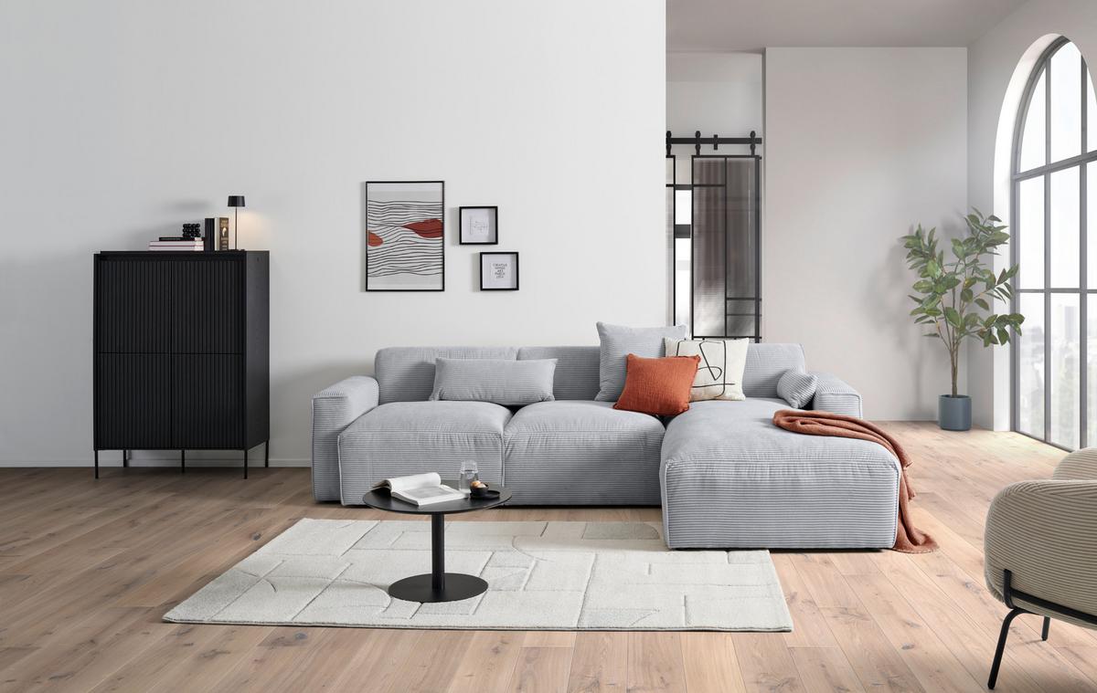 Ecksofa mit Zierkissen Pearl Grau 303x196 cm - Schwarz/Grau, Design, Textil (303/196cm) - Livetastic