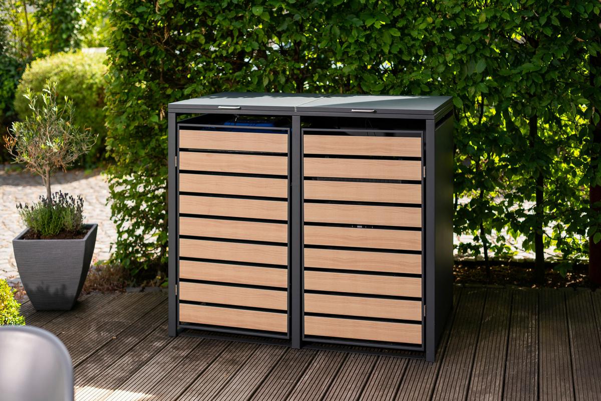 Mülltonnenbox Mülltonnenbox 2-Fach 240 Liter - Anthrazit/Naturfarben, Basics, Metall (80/116/132cm)