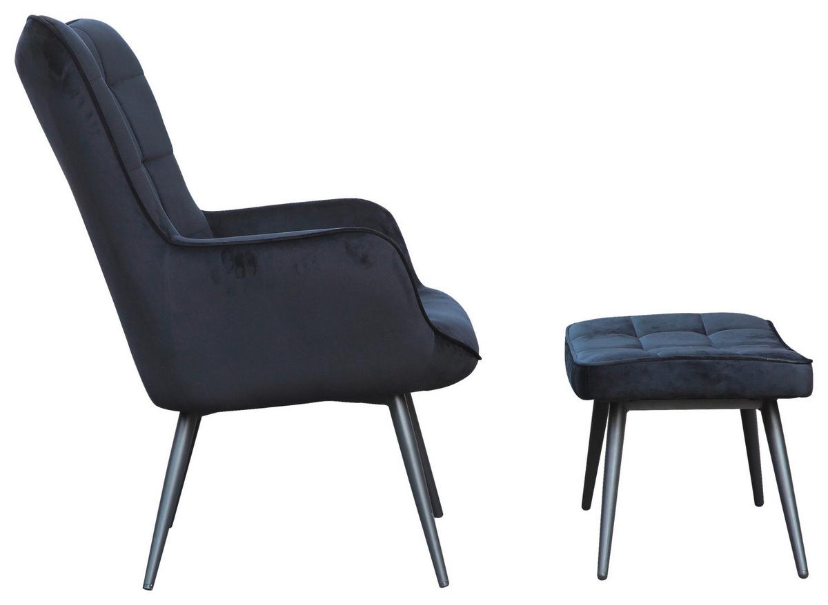 Polstersessel mit Armlehnen + Hocker Uta Textil Schwarz - Schwarz, MODERN, Holzwerkstoff/Textil (72/60/97/39/80/41cm) - MID.YOU