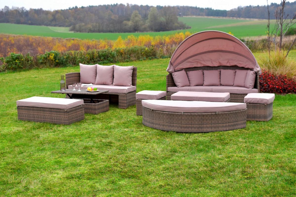 Gartenmöbel Set 8-tlg Riva Aus Kunststoff Mit Kissen - Naturfarben, MODERN, Kunststoff/Metall (180/147/183cm) - Gardenson
