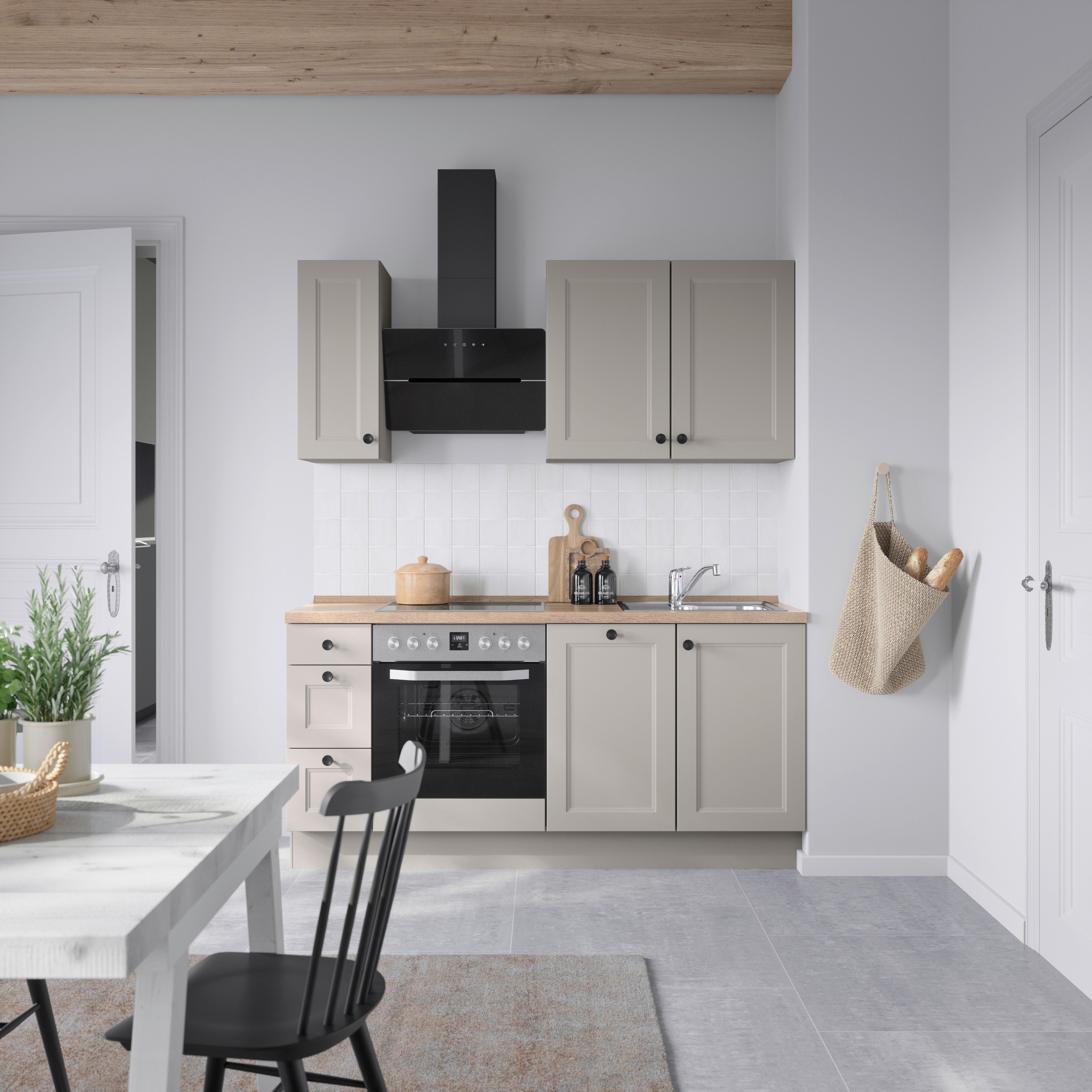 Kuchynská linka 180 cm, kamenná sivá supermatná - čierna/sivá, Romantik / Landhaus, kov/kompozitné drevo (180cm) - Nobilia