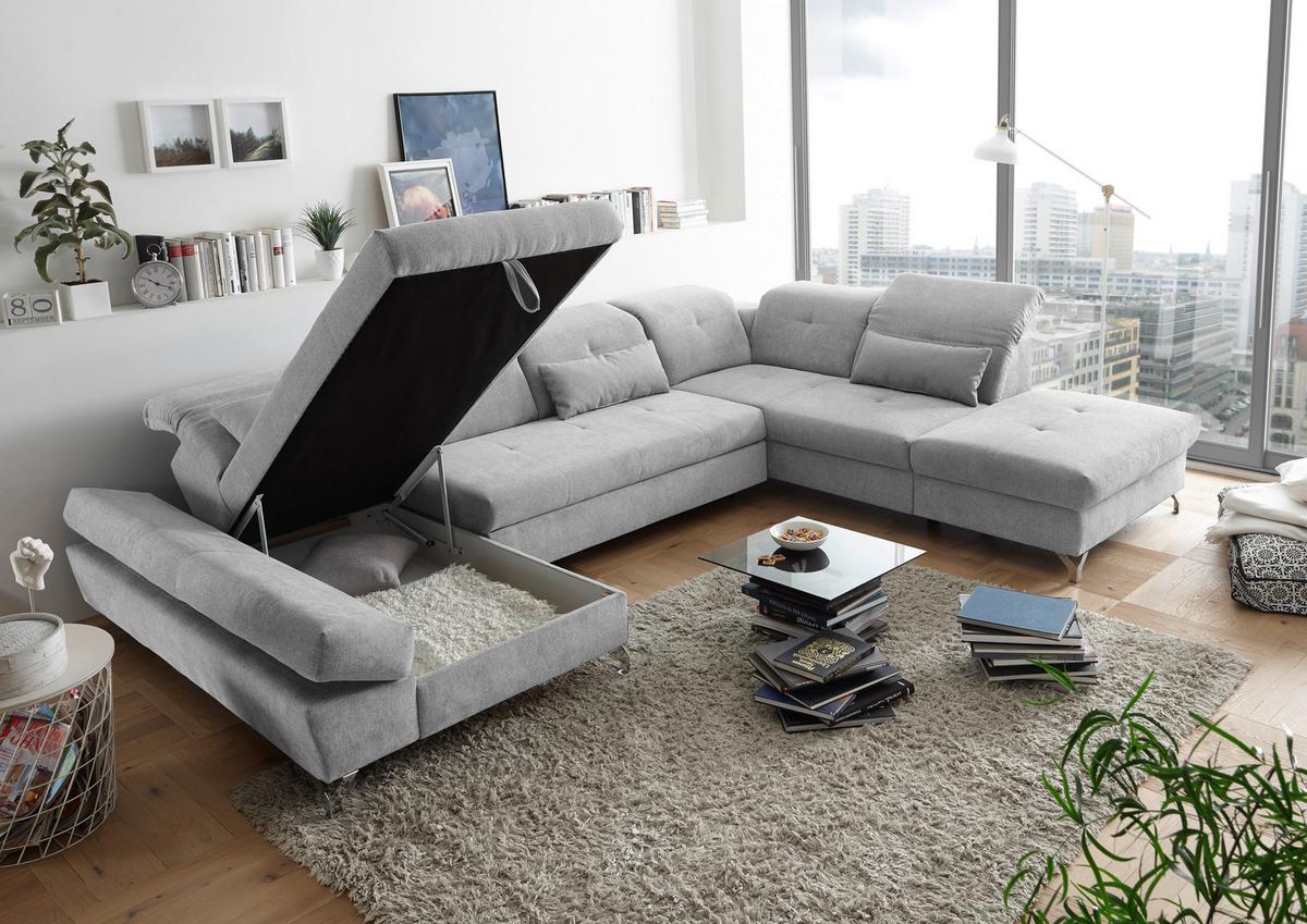 Ecksofa Melfi Hellgrau U: 168 Cm - Silberfarben/Hellgrau, MODERN, Textil (168/350/245cm) - MID.YOU