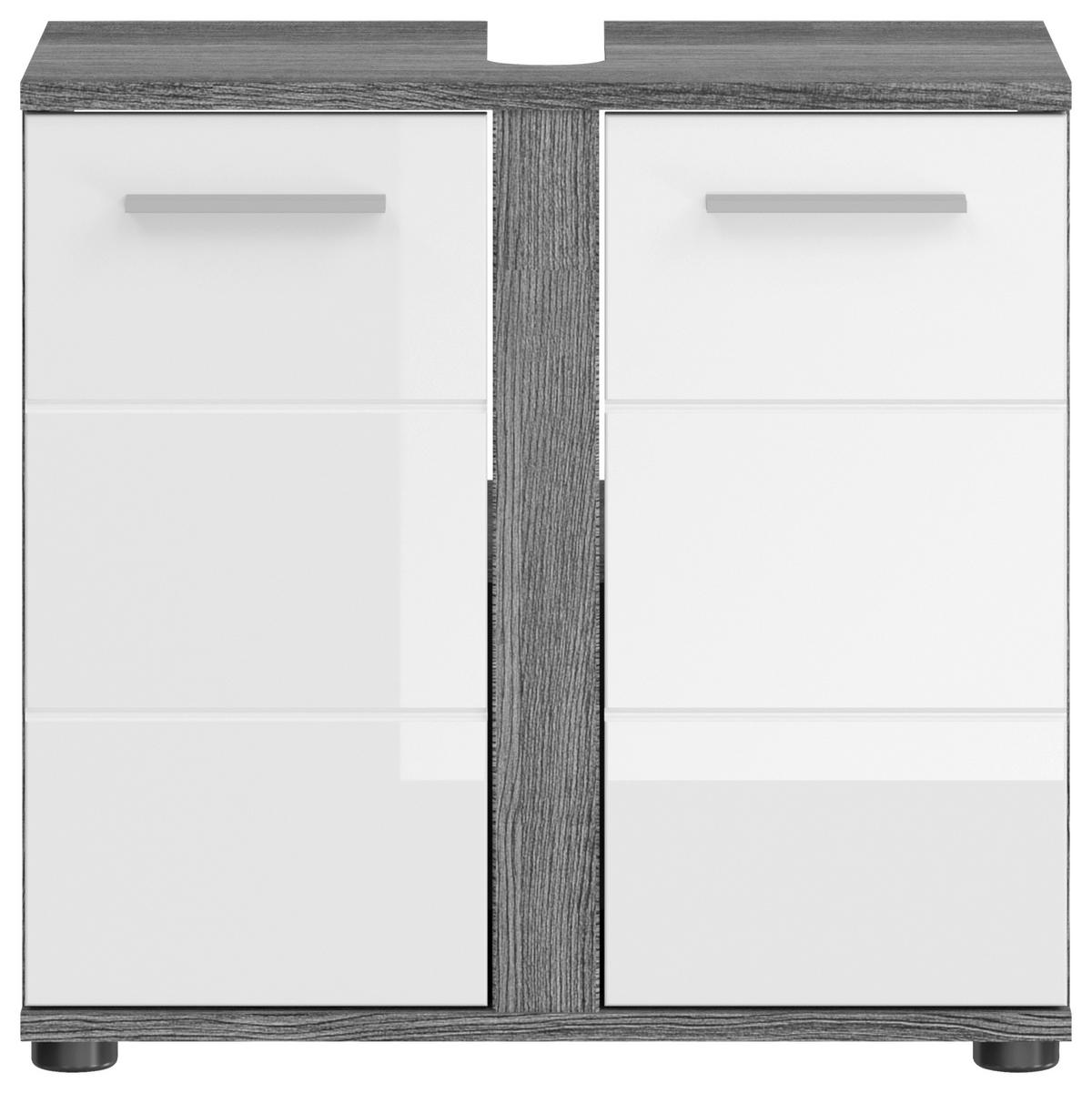 Badezimmer Blake Weiß Hg B: 60 cm - Weiß Hochglanz/Schwarz, MODERN, Glas/Holzwerkstoff (60cm) - MID.YOU