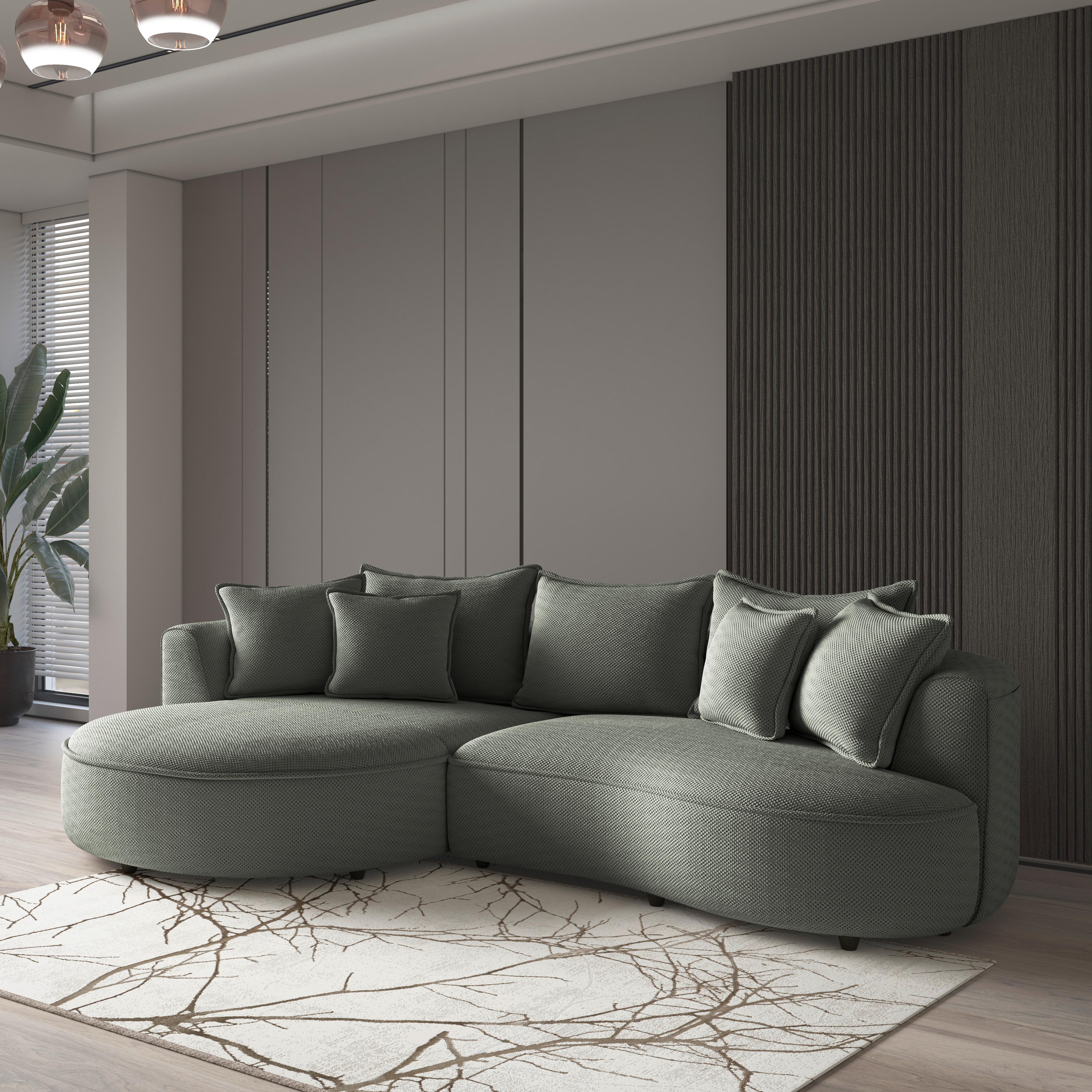 Rohová sedačka LEVI, pravá, zelená, se 7 polštáři - černá/zelená, Moderní, textil/plast (287/168cm)
