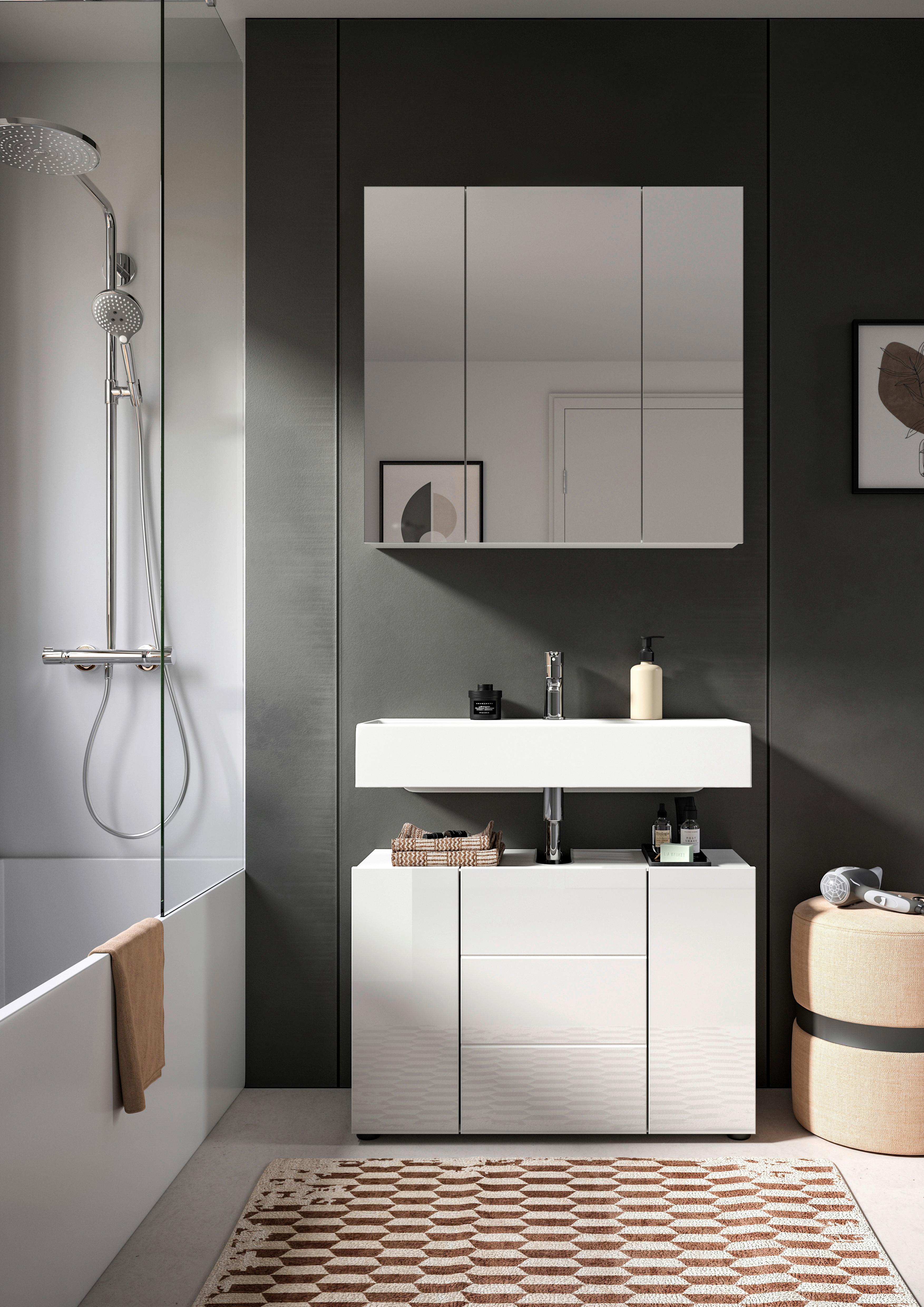 Badezimmer Vira - Weiß Hochglanz/Schwarz, MODERN, Holzwerkstoff (82cm) - MID.YOU