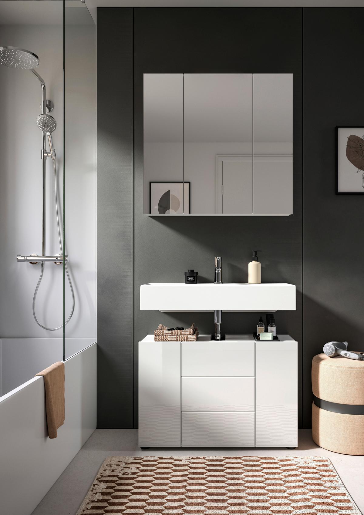 Badezimmer Vira - Weiß Hochglanz/Schwarz, MODERN, Holzwerkstoff (82cm) - MID.YOU