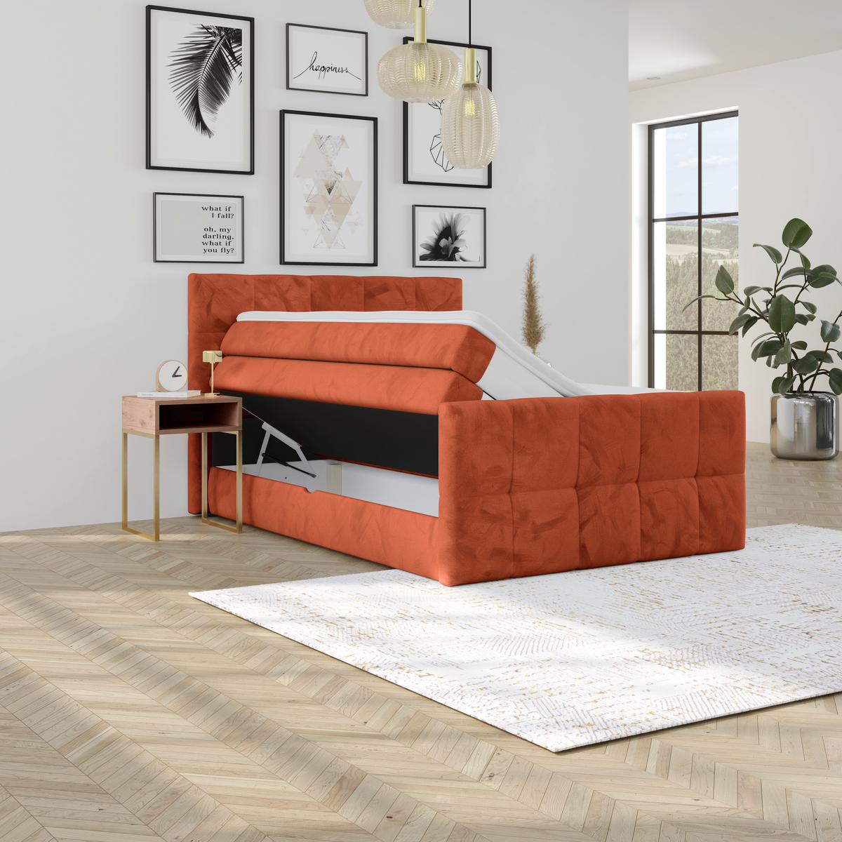 Boxspringbett mit Topper und Bettkasten 140x200 cm Medino - Rostfarben, KONVENTIONELL, Holz/Holzwerkstoff (140/200cm) - Luca Bessoni