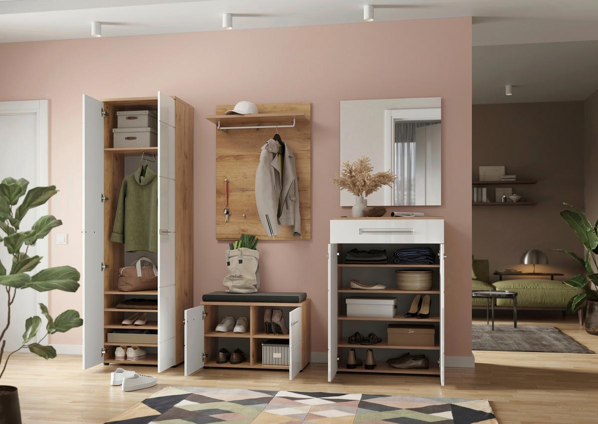 Garderobenschrank Aledo Weiß B: 60 cm - Weiß Hochglanz/Eichefarben, MODERN, Holzwerkstoff (60/200/41cm) - Germania