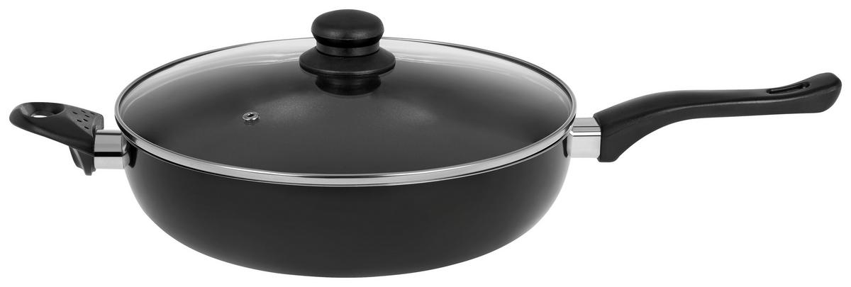 Bratpfanne Marina DxH: ca. 28x7 cm Aluminium mit Deckel - Klar/Schwarz, KONVENTIONELL, Glas/Kunststoff (28/7cm) - Luca Bessoni
