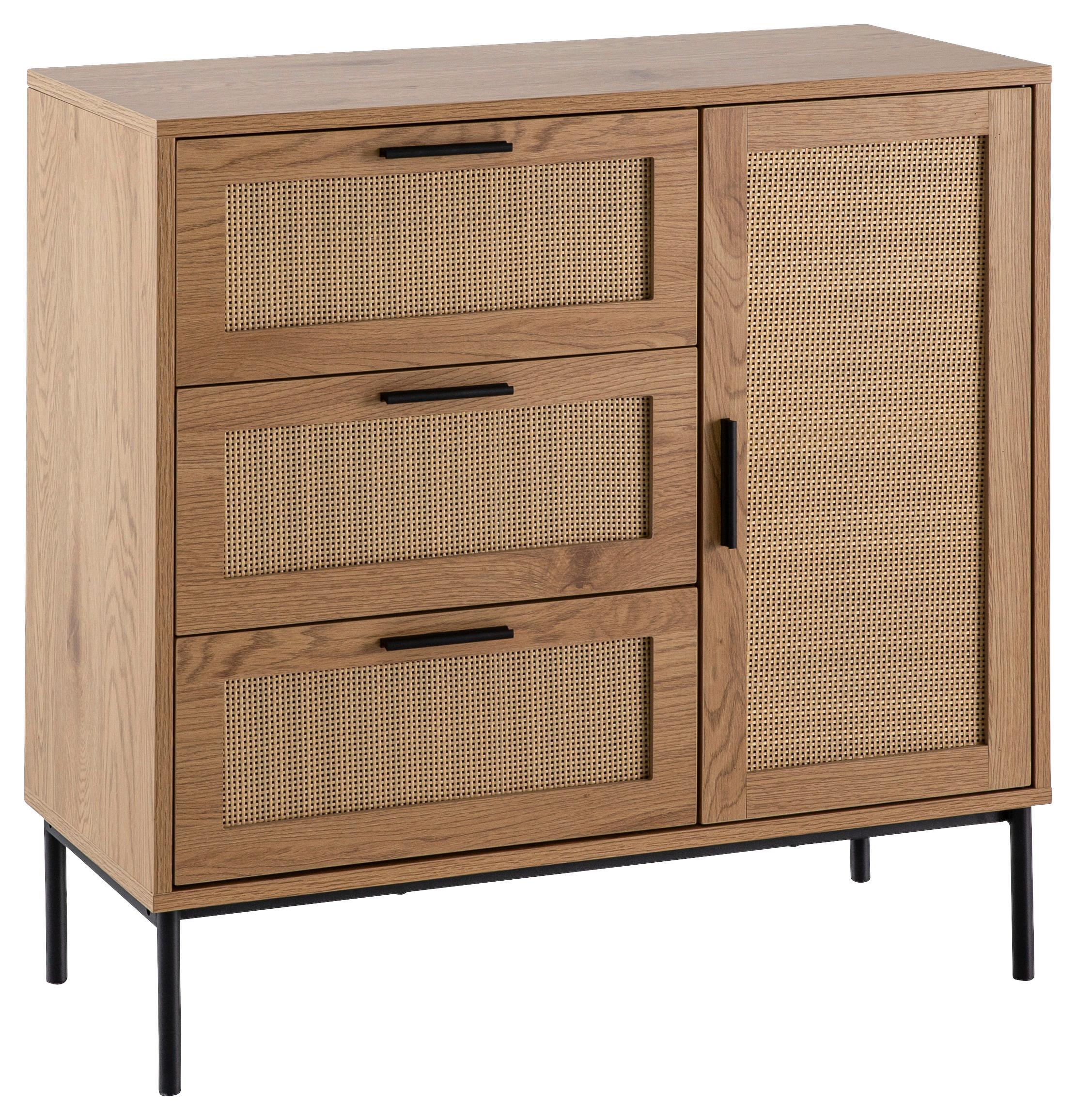 Kommode Eichefarben Dekor B: 80 cm - Eichefarben/Schwarz, Design, Holzwerkstoff (80/82/36cm) - MID.YOU