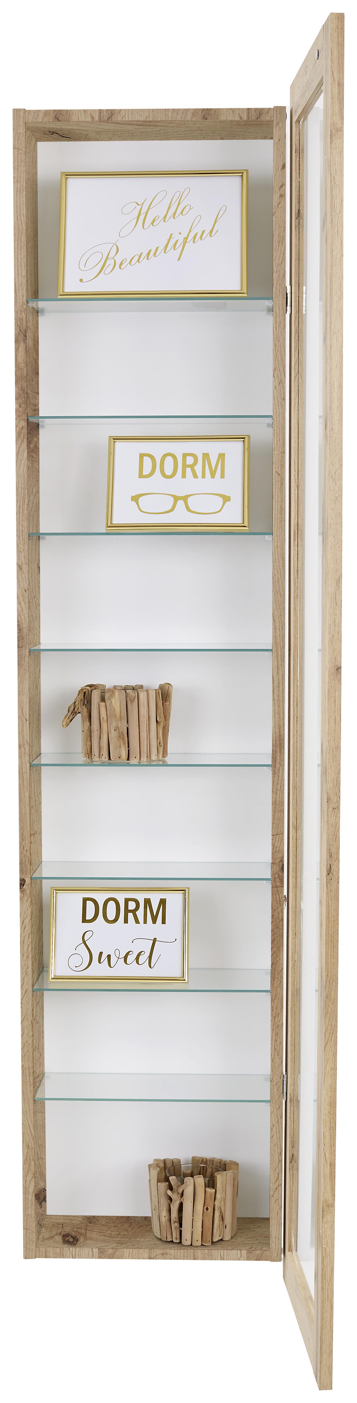 ZÁVESNÁ VITRÍNA BONI - biela/farba duba, Modern, kompozitné drevo/sklo (42/168,5/17cm)