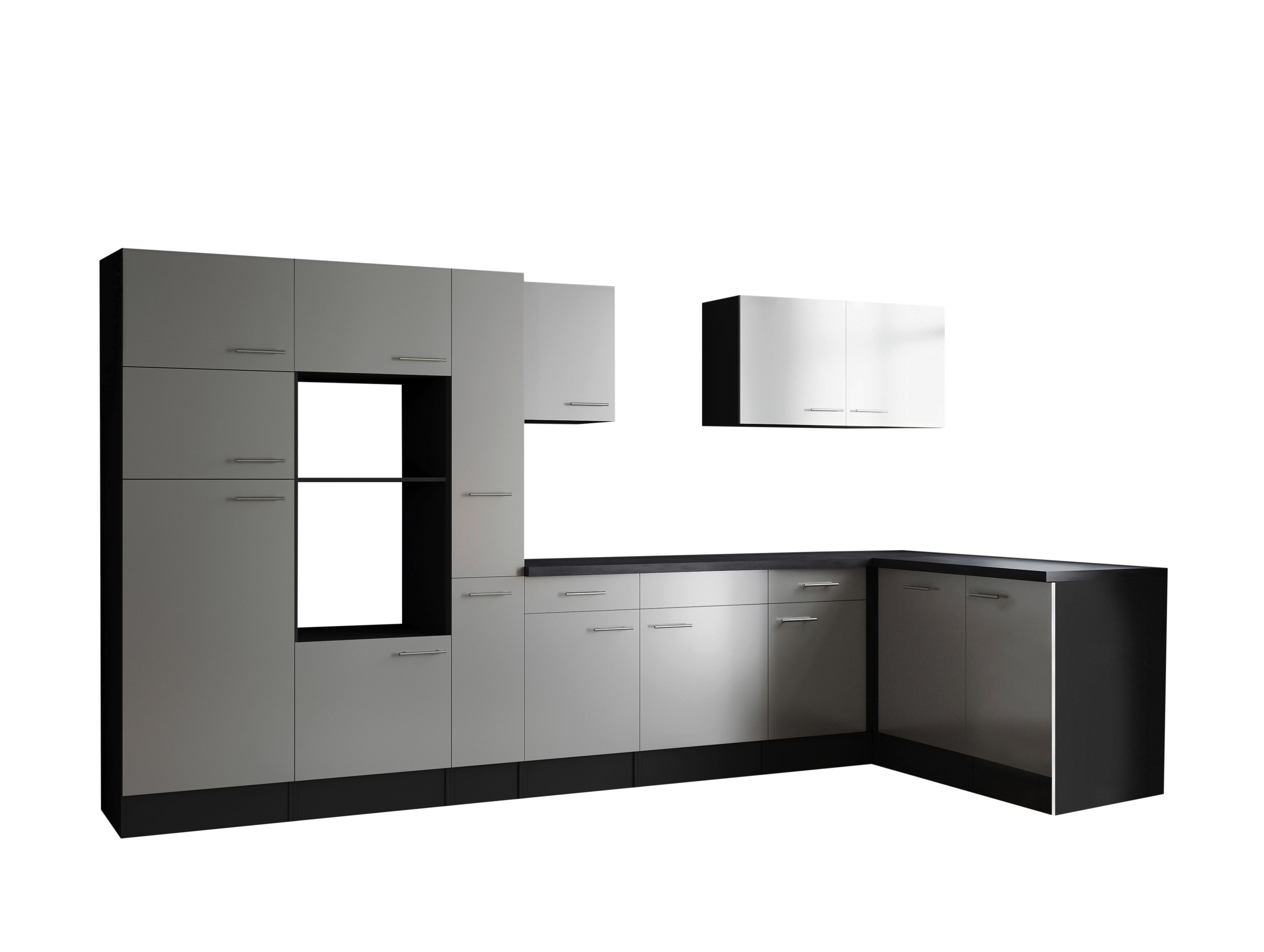 Eckküche Oliver Grau, Weiß S: 370x172cm - Weiß/Grau, Design, Holzwerkstoff (370/172cm) - Respekta