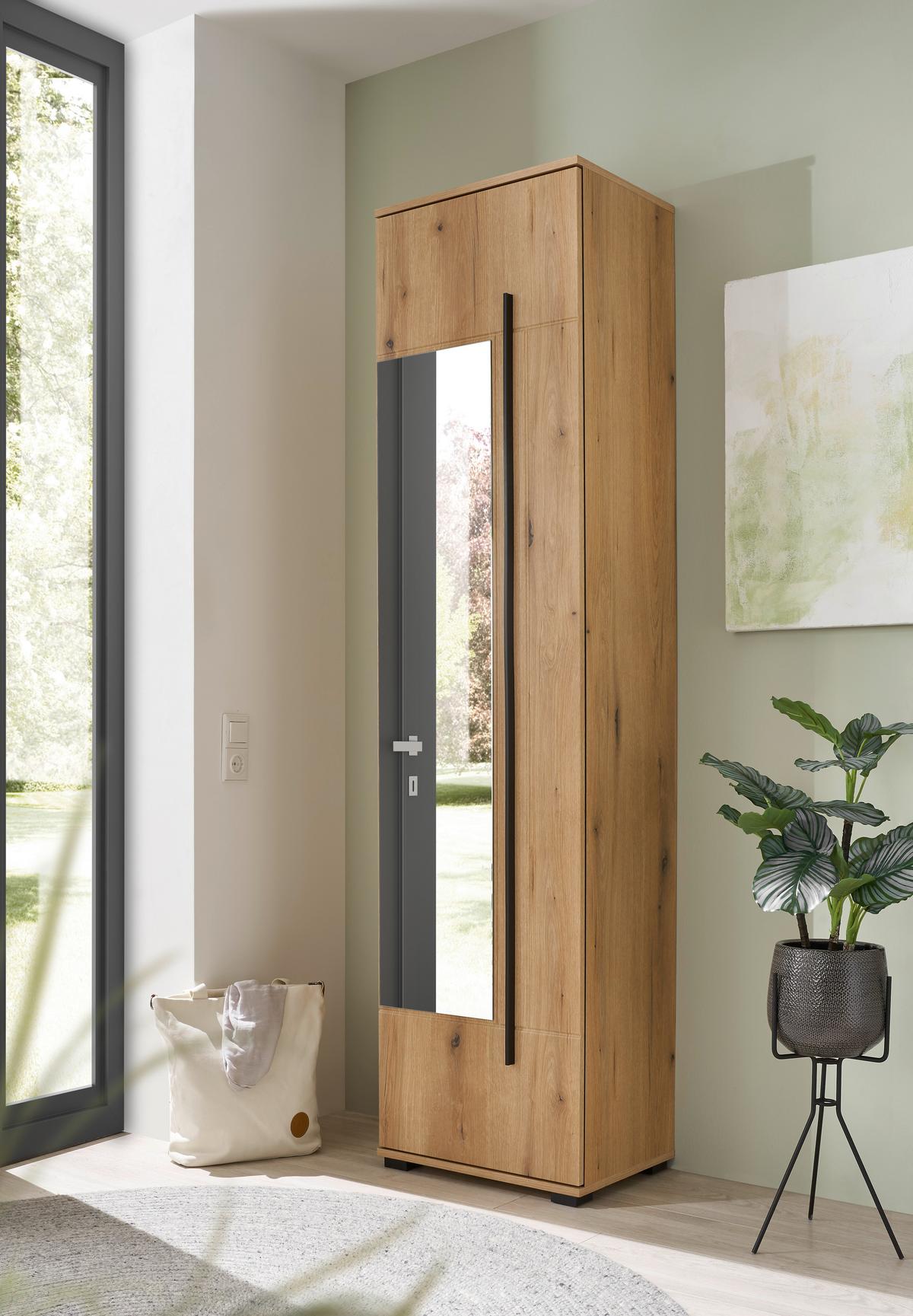 Mehrzweckschrank Cantara Eichefarben B: 50cm - Eichefarben/Schwarz, MODERN, Holzwerkstoff (50/201/39cm) - MID.YOU