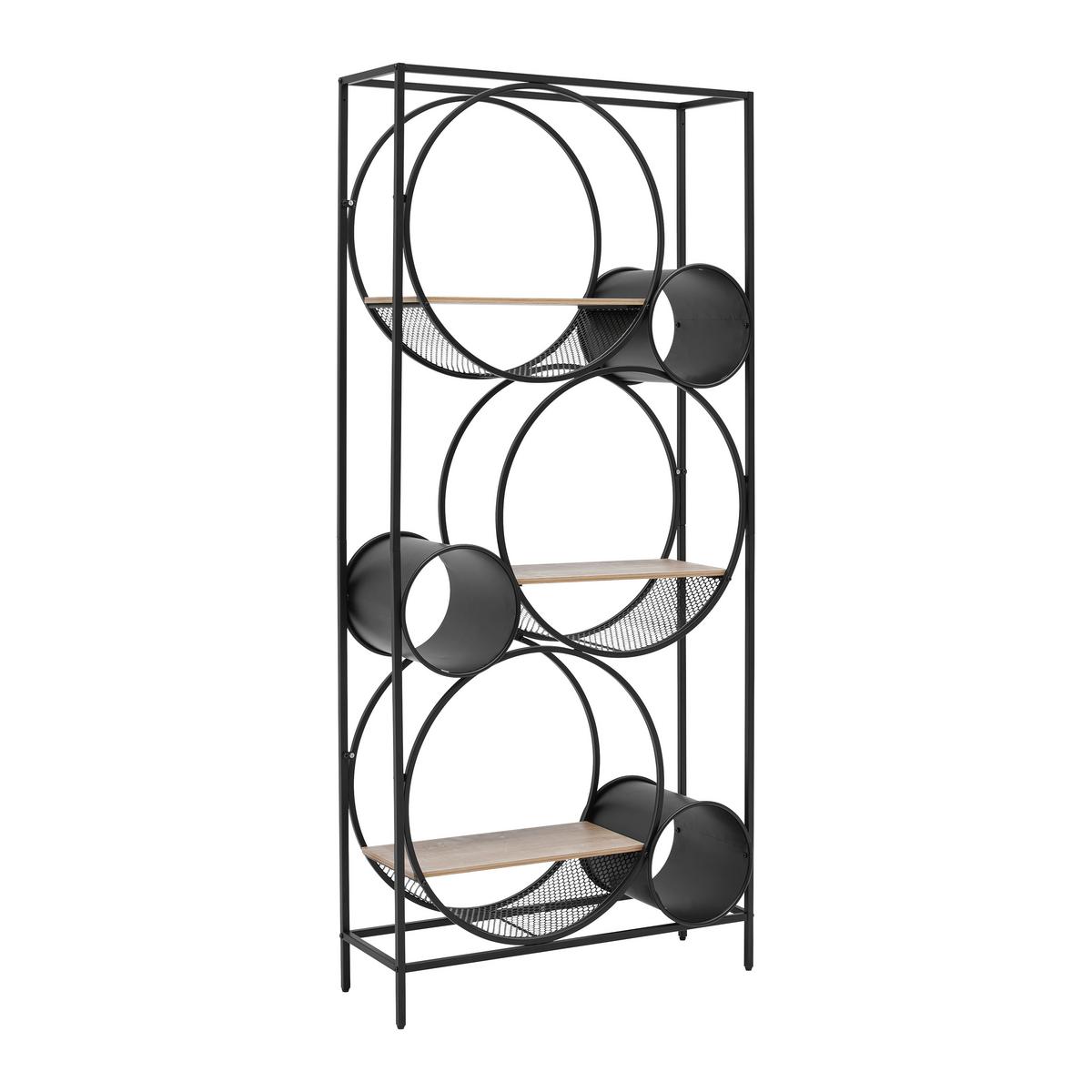 Regál CIRCLE černá/přírodní - černá/přírodní barvy, Moderní, kov/kompozitní dřevo (84/186/30cm) - Premium Living