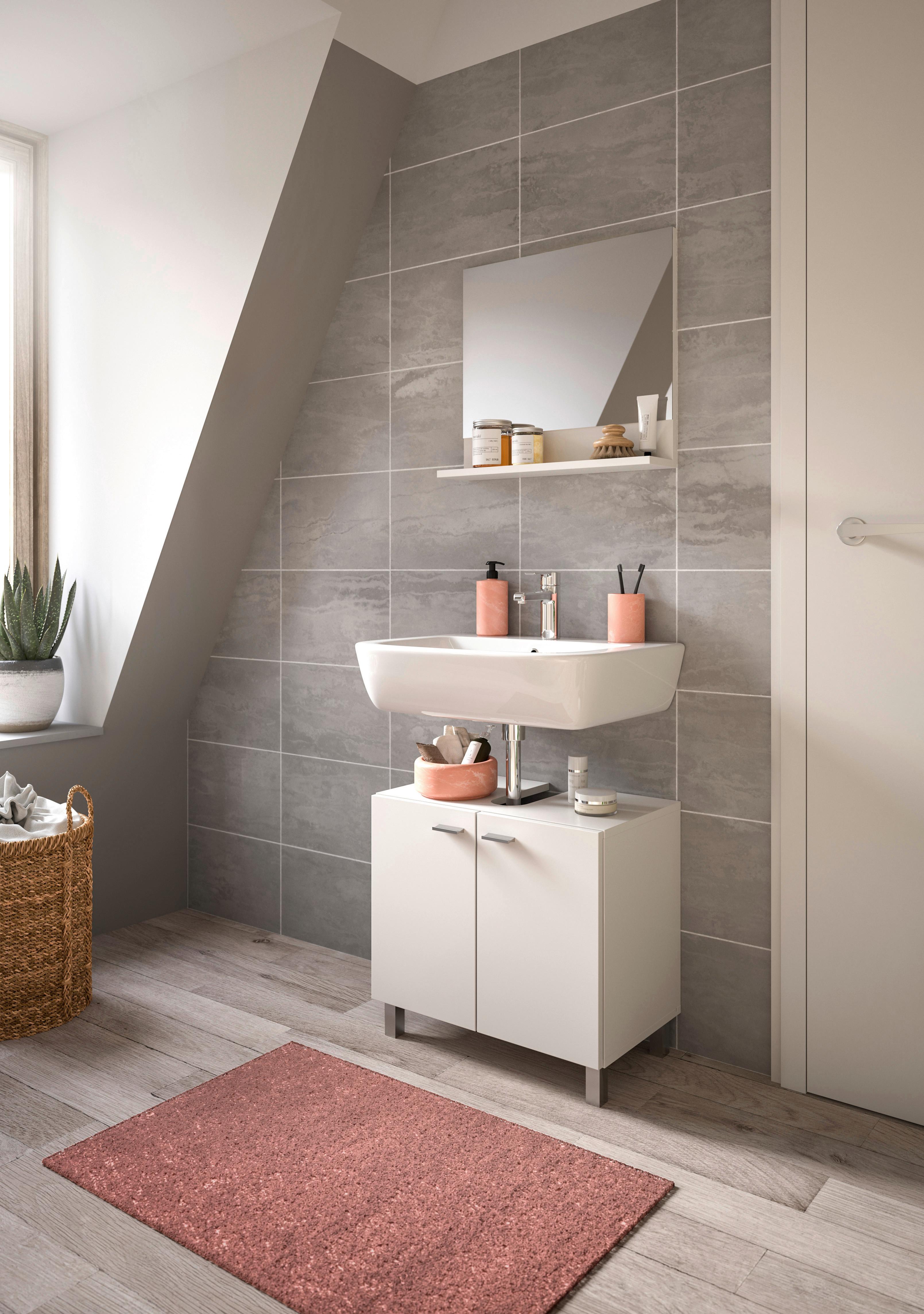 Badezimmer Boston Weiß B: 13 Cm - Silberfarben/Weiß, MODERN, Glas/Holzwerkstoff (57cm) - MID.YOU