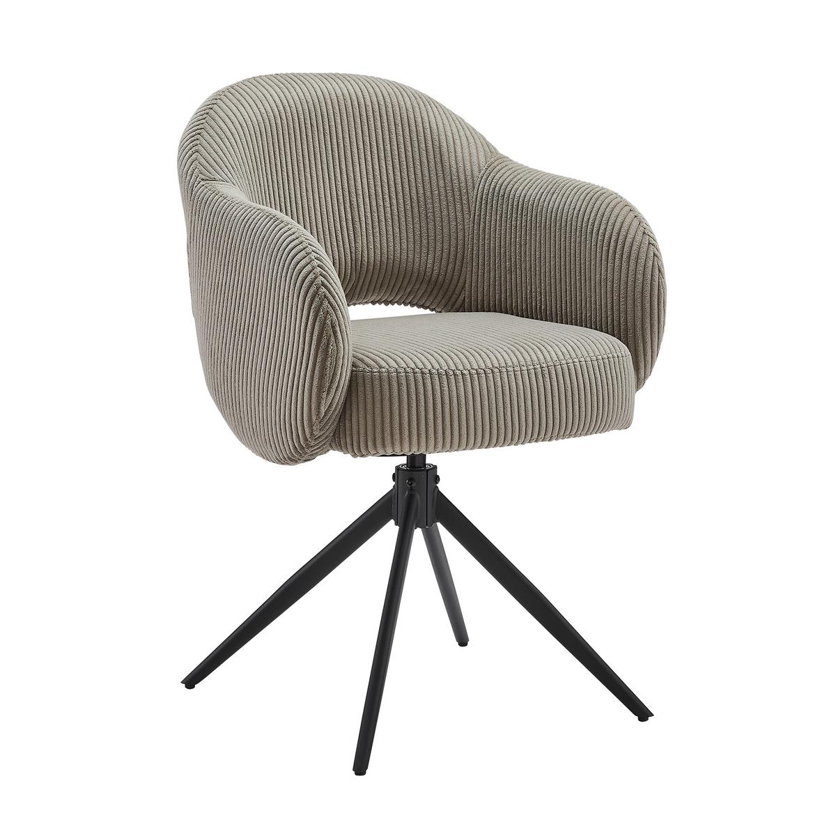 Armlehnstuhl Cord Hellgrau, B: 58cm - Hellgrau/Schwarz, Design, Textil/Metall (58/84/60cm) - Livetastic