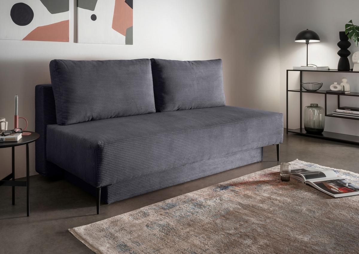 Schlafsofa Petri Grau Cord, Rücken Echt B: 198 cm - Schwarz/Grau, MODERN, Textil (198/90/100cm) - Livetastic