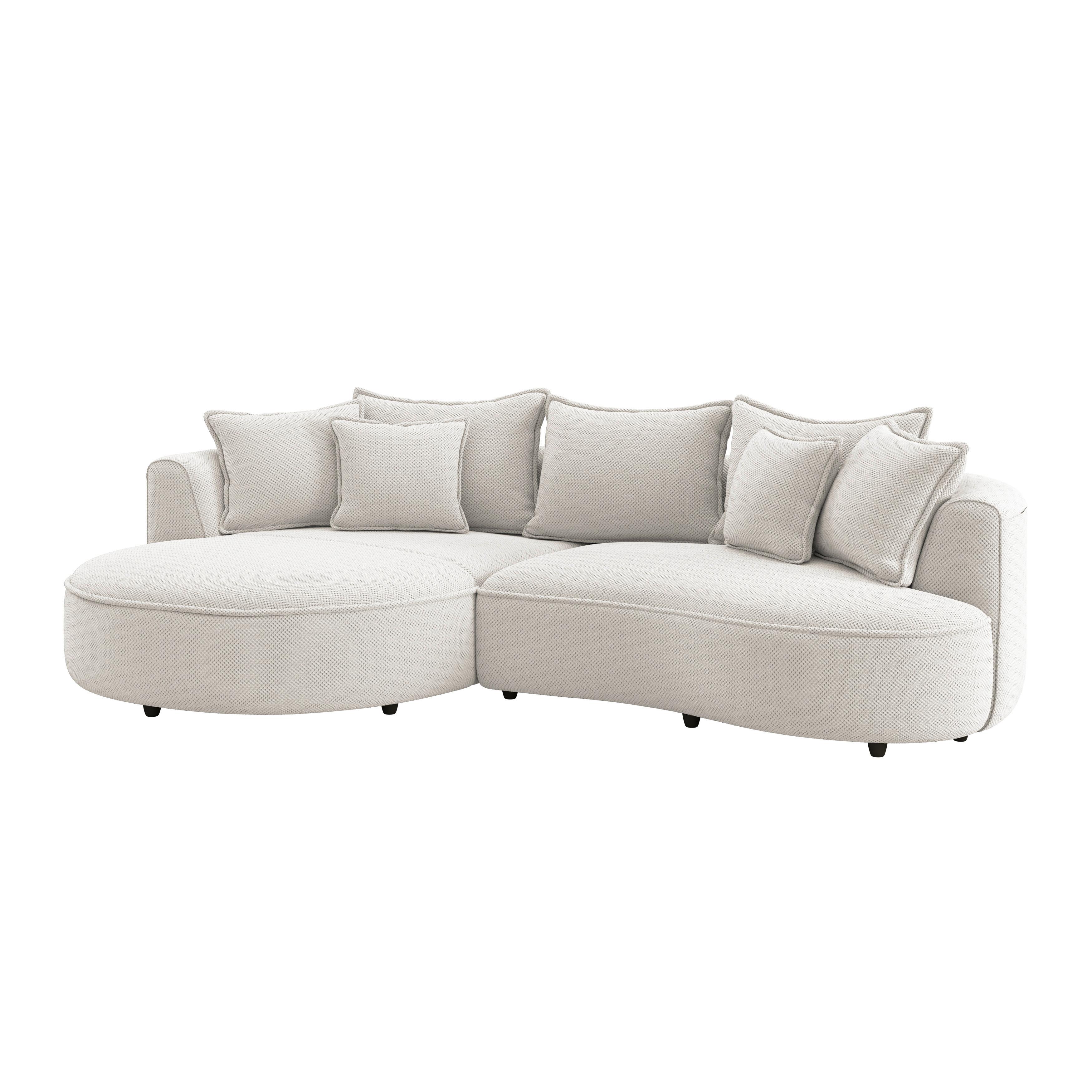 Rohová sedačka LEVI, pravá, krémová, se 7 polštáři - černá/krémová, Moderní, textil/plast (287/168cm)