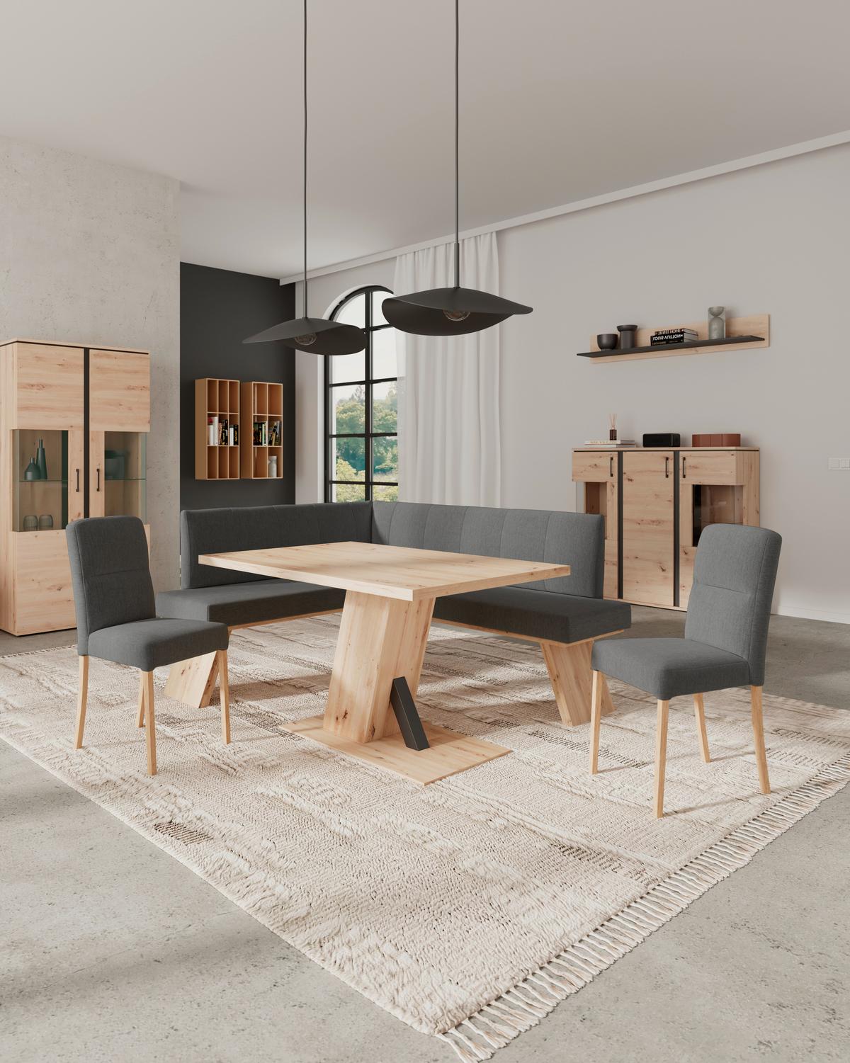 Eckbank Emma Ii - Eichefarben/Schwarz, KONVENTIONELL, Holzwerkstoff/Textil (140/160cm)