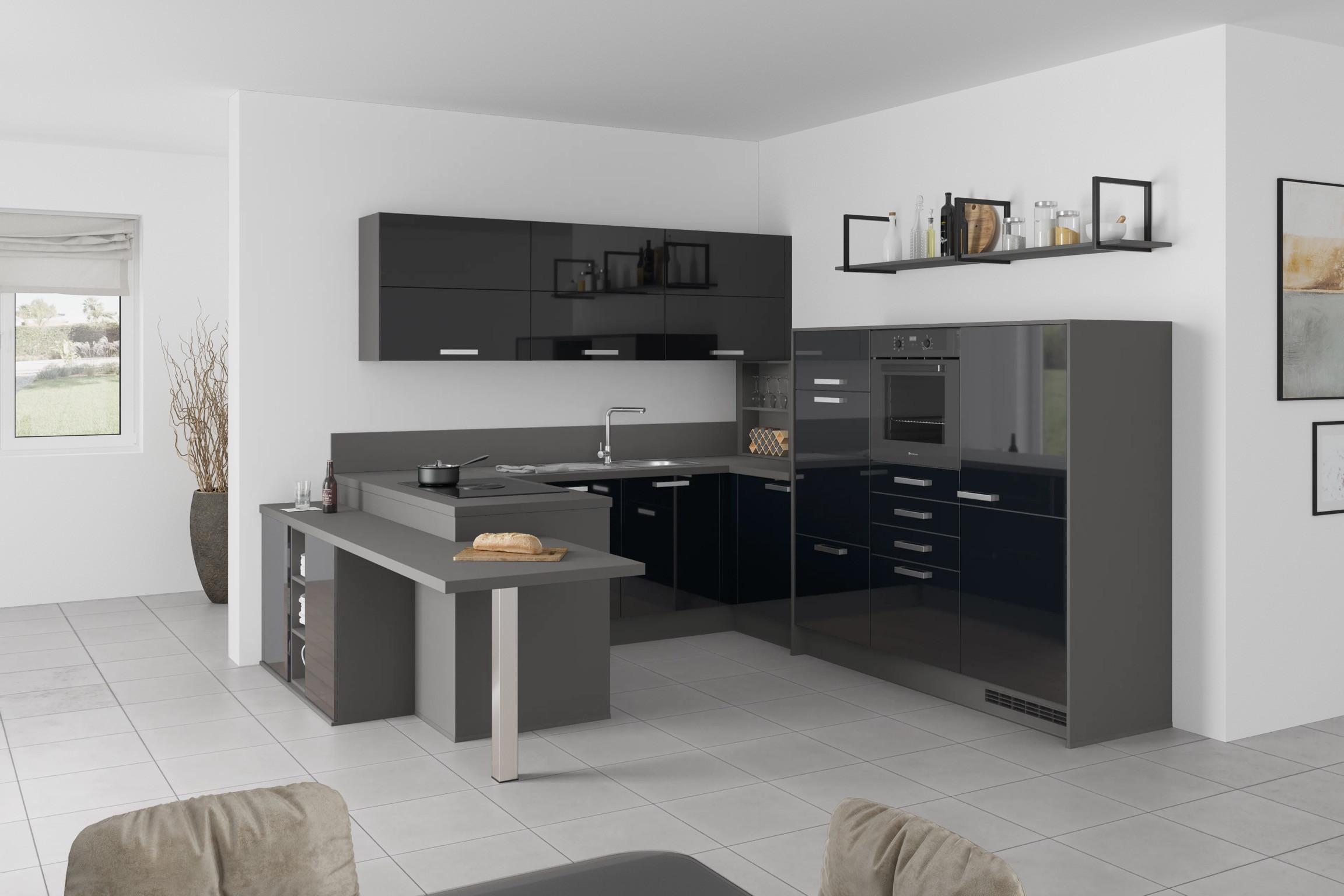 U-küche Ip4050 Schwarz/ Grafit 255x294x298 Cm Ohne Geräte - MODERN, Holzwerkstoff (255/294/298cm)