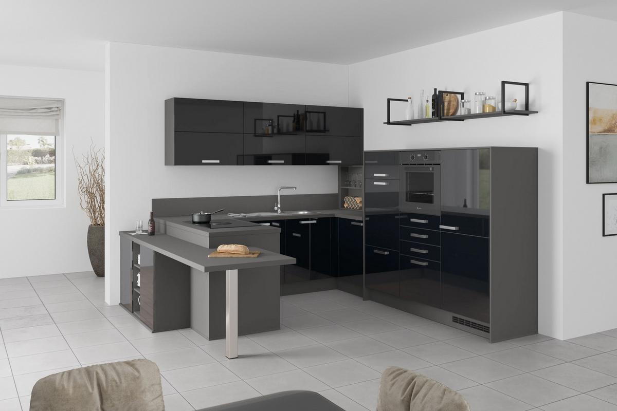 U-küche Ip4050 Schwarz/ Grafit 255x294x298 Cm Ohne Geräte - MODERN, Holzwerkstoff (255/294/298cm)