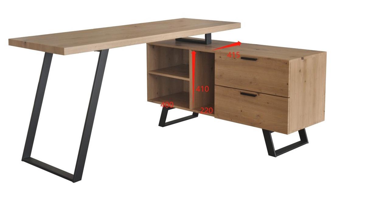Rohový psací stůl CARMELO II - černá/barvy dubu, Moderní, kov/kompozitní dřevo (150/75/120cm) - Mömax