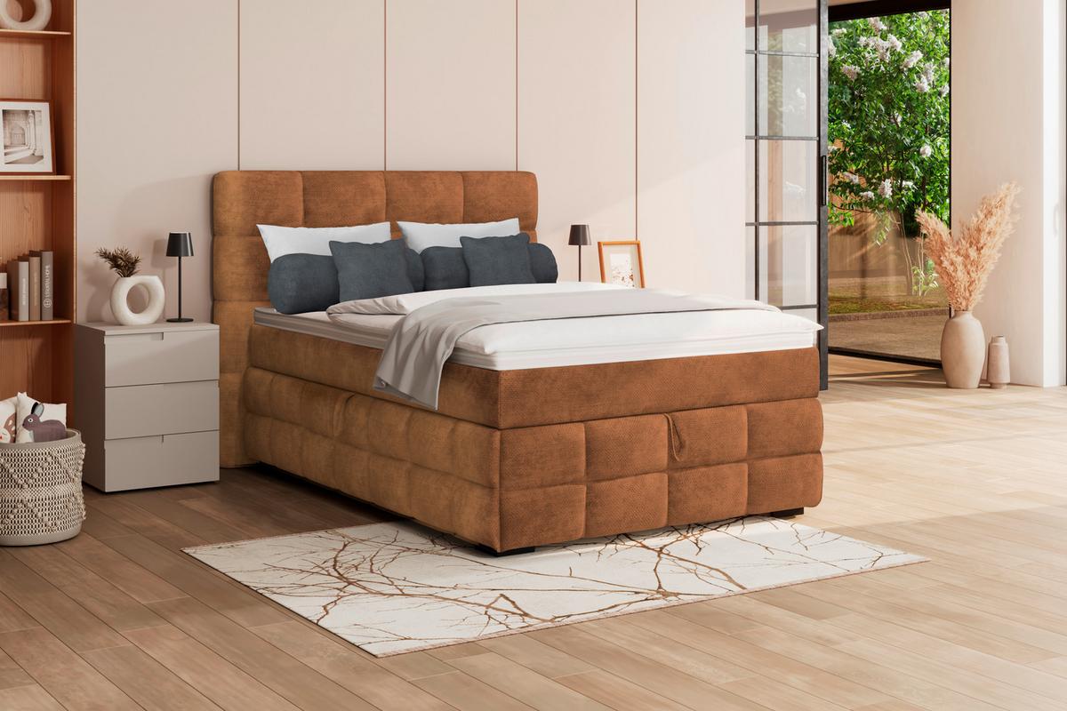 Čalouněná postel VEGA 140x200 cm, rezavá - černá/rezavá, Trend, dřevo/textil (140/200cm)