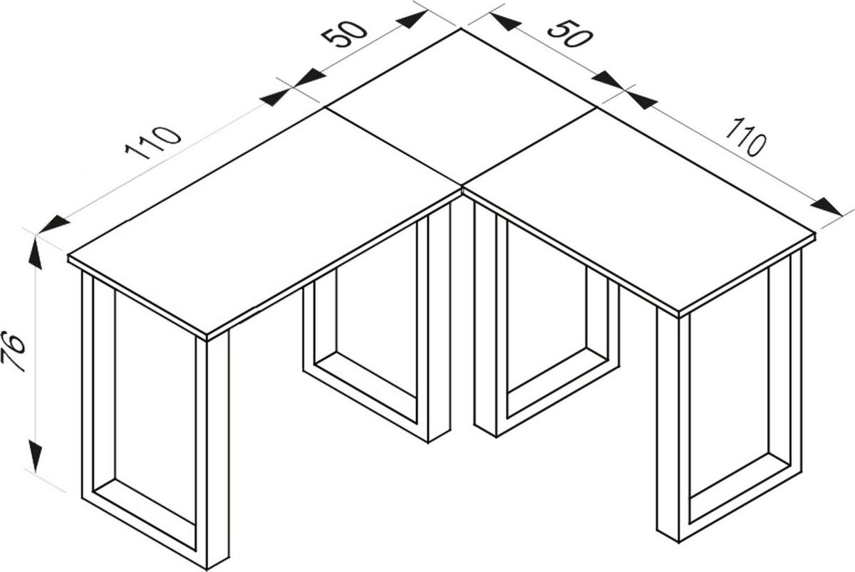 Schreibtisch Lona Silberfarben/eiche D. L: 160cm - Silberfarben/Sonoma Eiche, Design, Holzwerkstoff/Metall (160/160/76cm) - MID.YOU