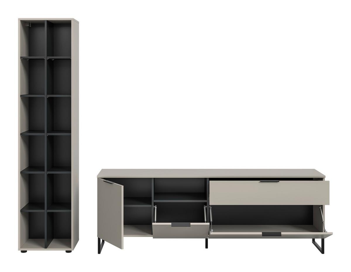 Wohnwand Noida Kaschmirfarben /Schwarz B: 245cm - Kaschmir/Schwarz, Design, Holzwerkstoff (245/192/41cm) - Livetastic
