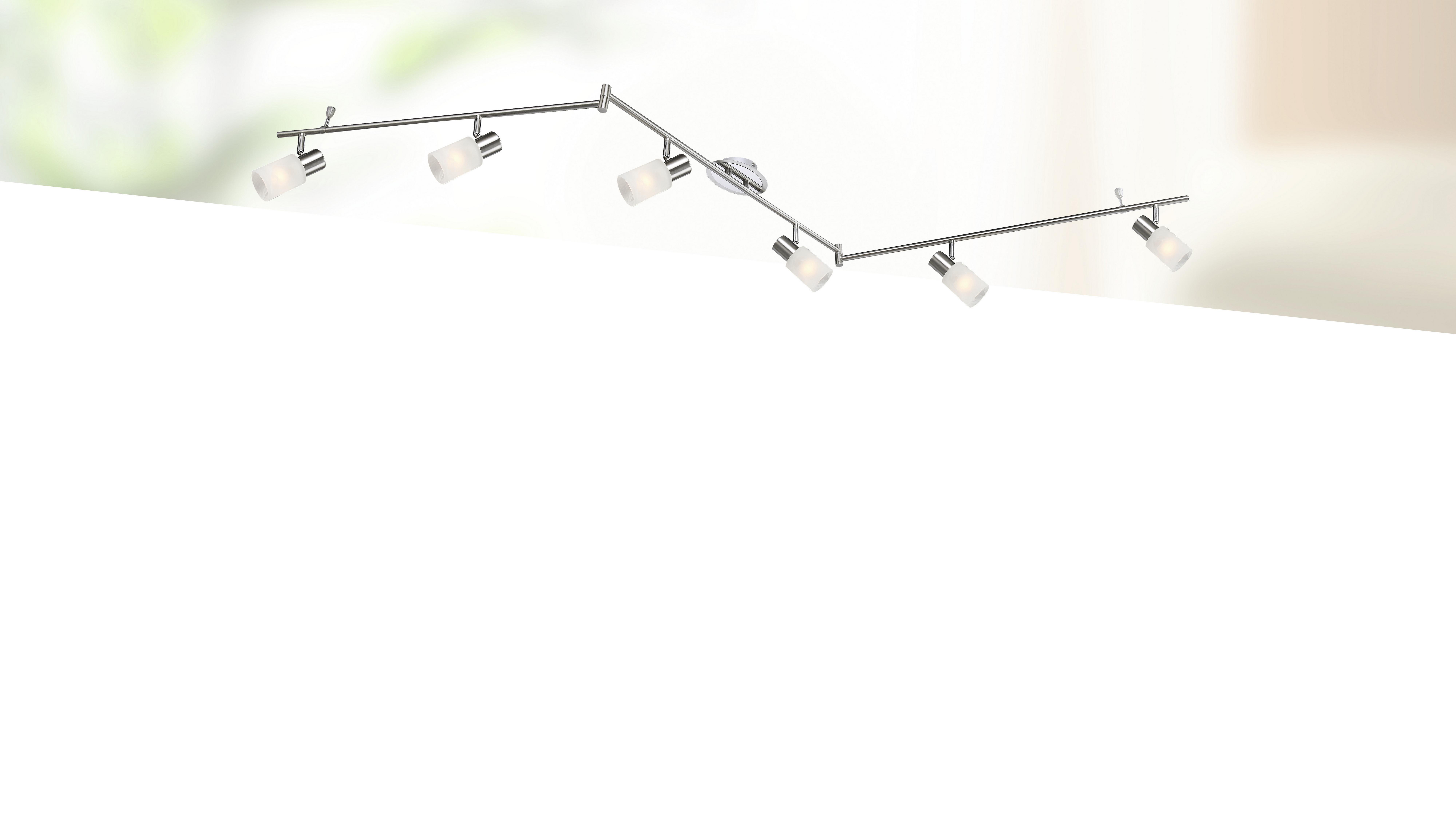 Strahler Elke 6-Flammig verstellbar L: 216 cm - Chromfarben/Weiß, KONVENTIONELL, Glas/Metall (216cm) - James Wood