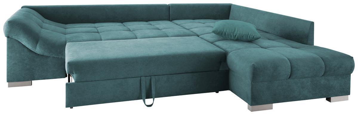 Eckschlafsofa Alvito - Silberfarben/Petrol, Design, Textil (298/202cm) - MID.YOU