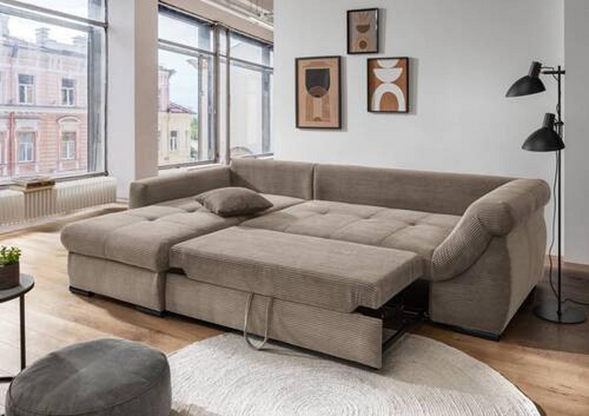 Ecksofa Federico Graubraun S: 188/302 cm - Graubraun/Schwarz, MODERN, Holz/Textil (188/302cm) - MID.YOU