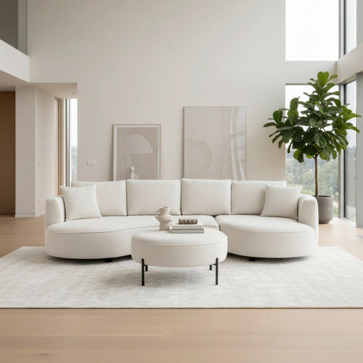 Sedacia súprava NILAS, krémová, s taburetkou - čierna/biela, Modern, kov/drevo (322/154cm) - Bessagi Home