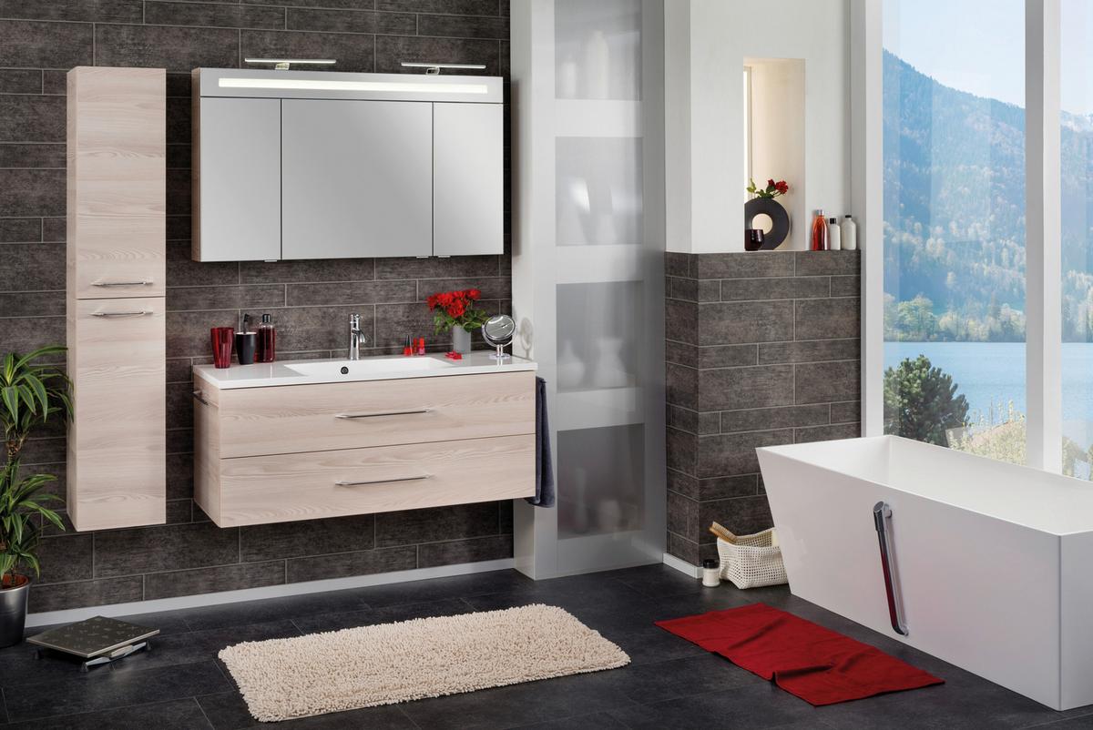 Spiegelschrank B.clever Mit Led 3-Türig Bxhxt: 120x71x16 Cm - Eschefarben, MODERN, Glas/Holzwerkstoff (120/71,0/16cm) - MID.YOU