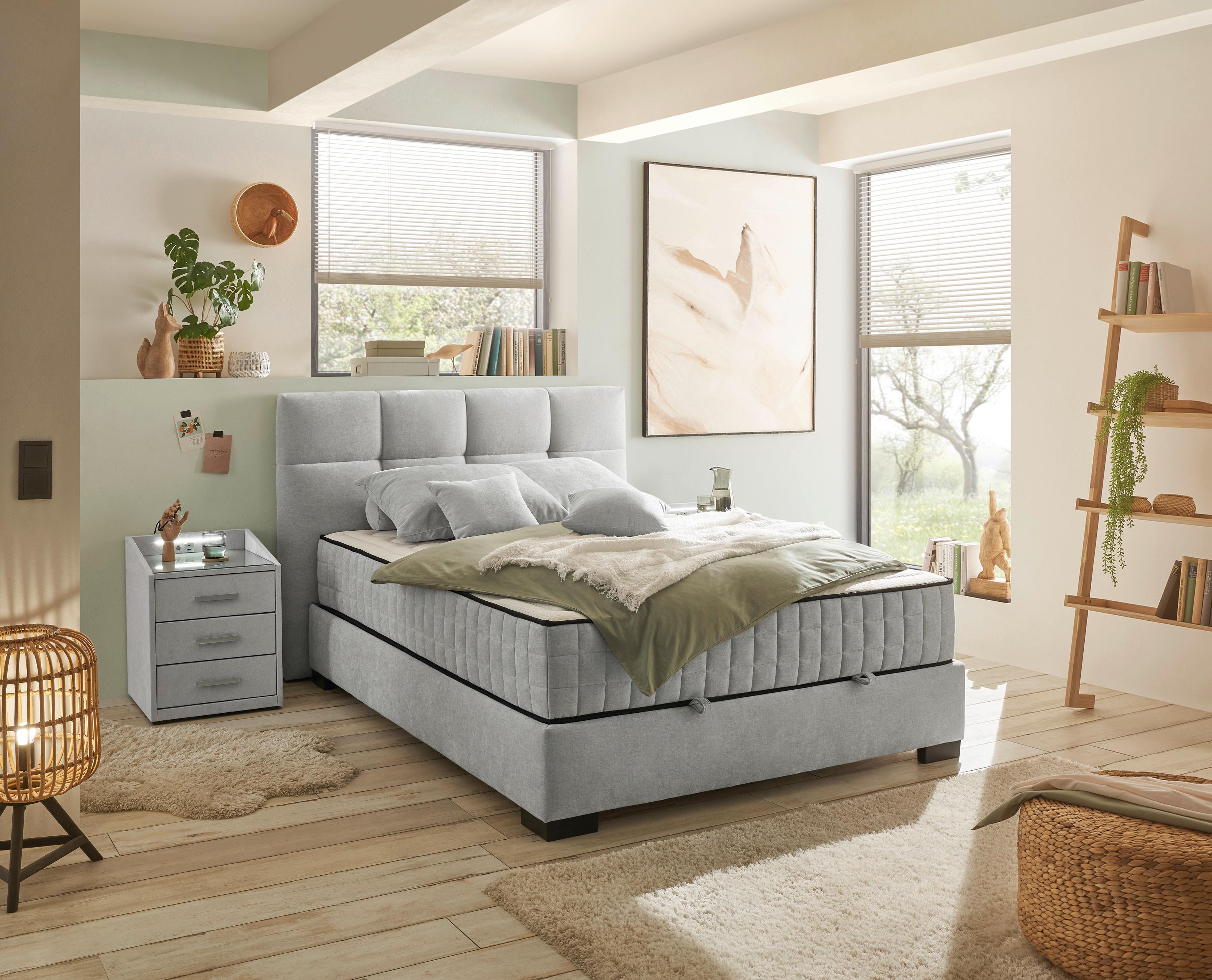 Boxbett Nagol A - Hellgrau/Schwarz, MODERN, Holzwerkstoff/Textil (140/200cm) - MID.YOU