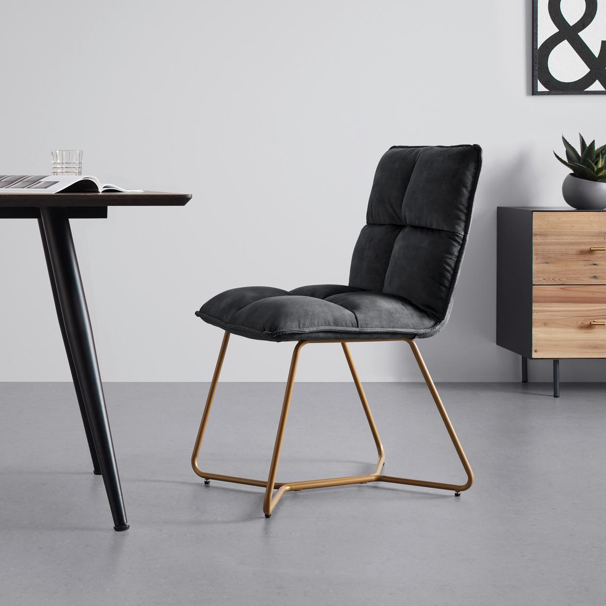 Židle ze sametu Fonia - tmavěšedá - tmavě šedá/barvy zlata, Moderní, kov/dřevo (49/85,5/57,5cm) - Bessagi Home