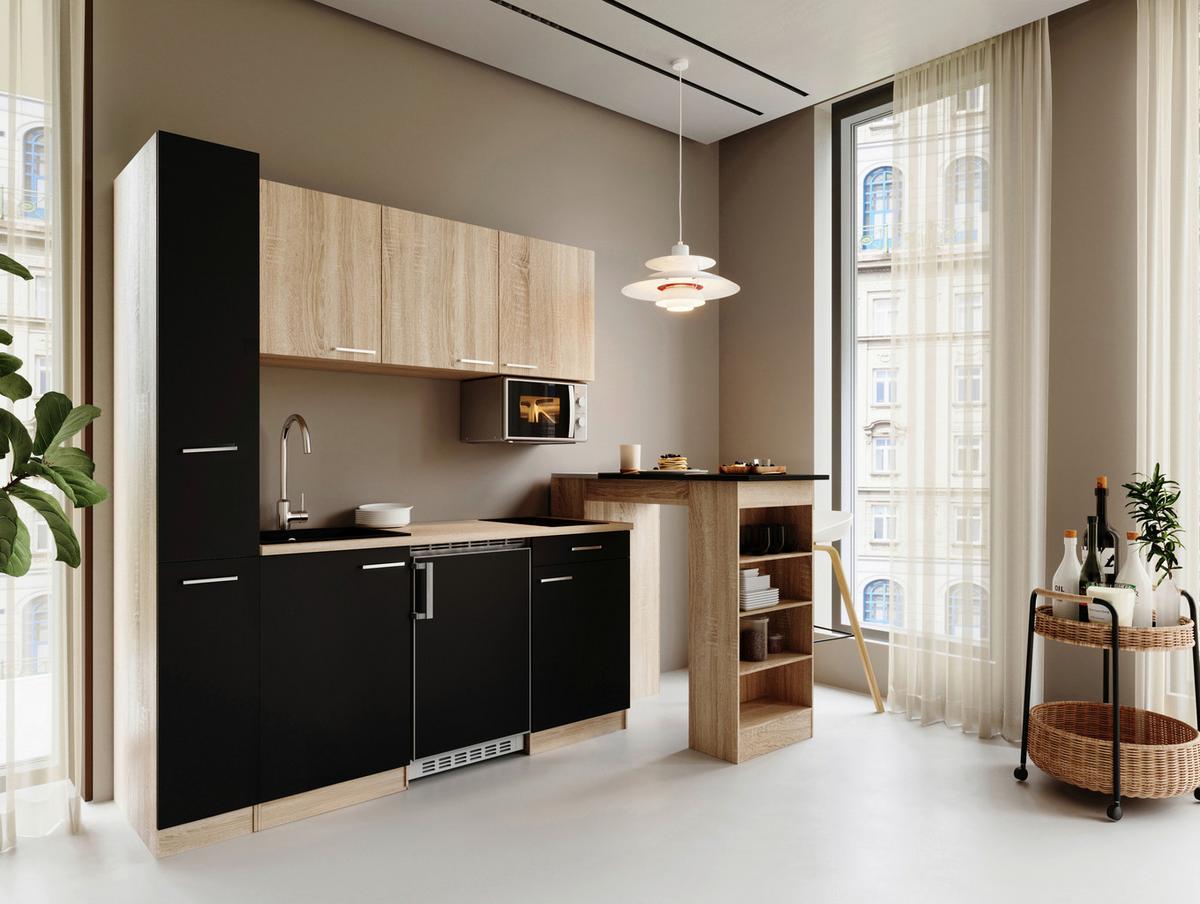 Küchenblock Ingrid Schwarz/Eichefarben B: 180cm - Eichefarben/Schwarz, Design, Holzwerkstoff (180cm) - Respekta