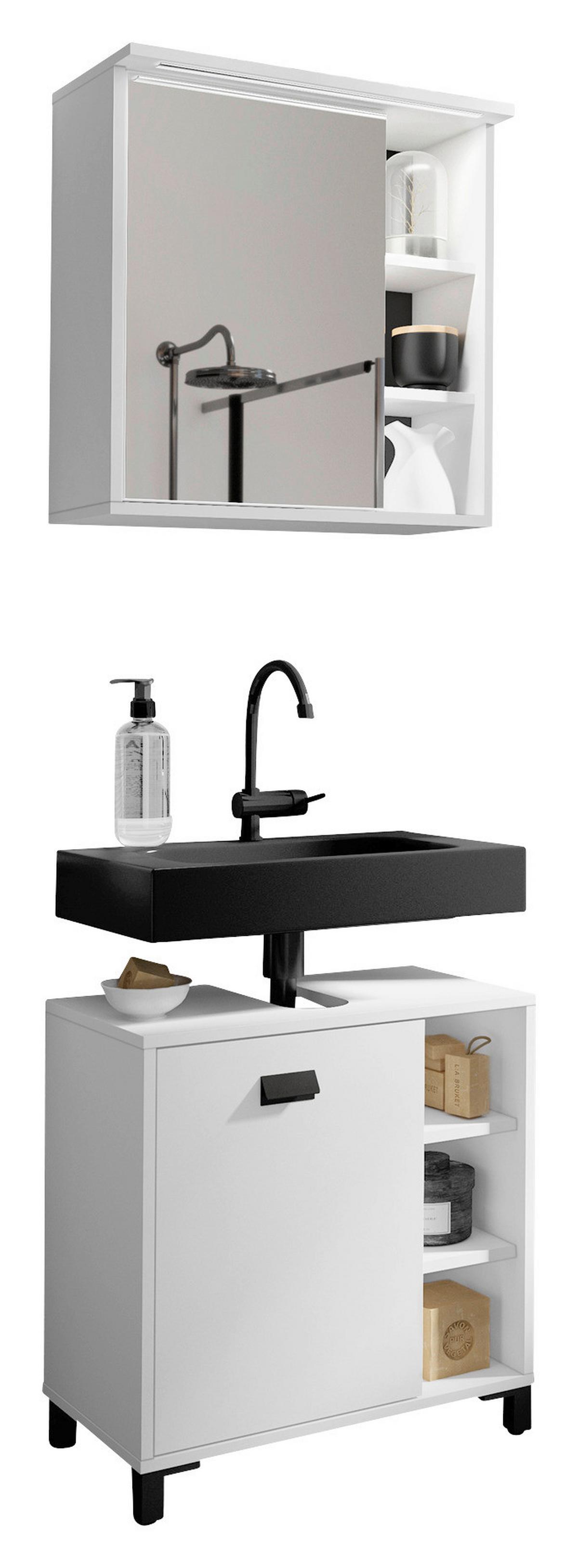 Badezimmer Wellness Weiß/Schwarz B: 60 cm - Schwarz/Weiß, MODERN, Holzwerkstoff/Kunststoff (60cm) - MID.YOU