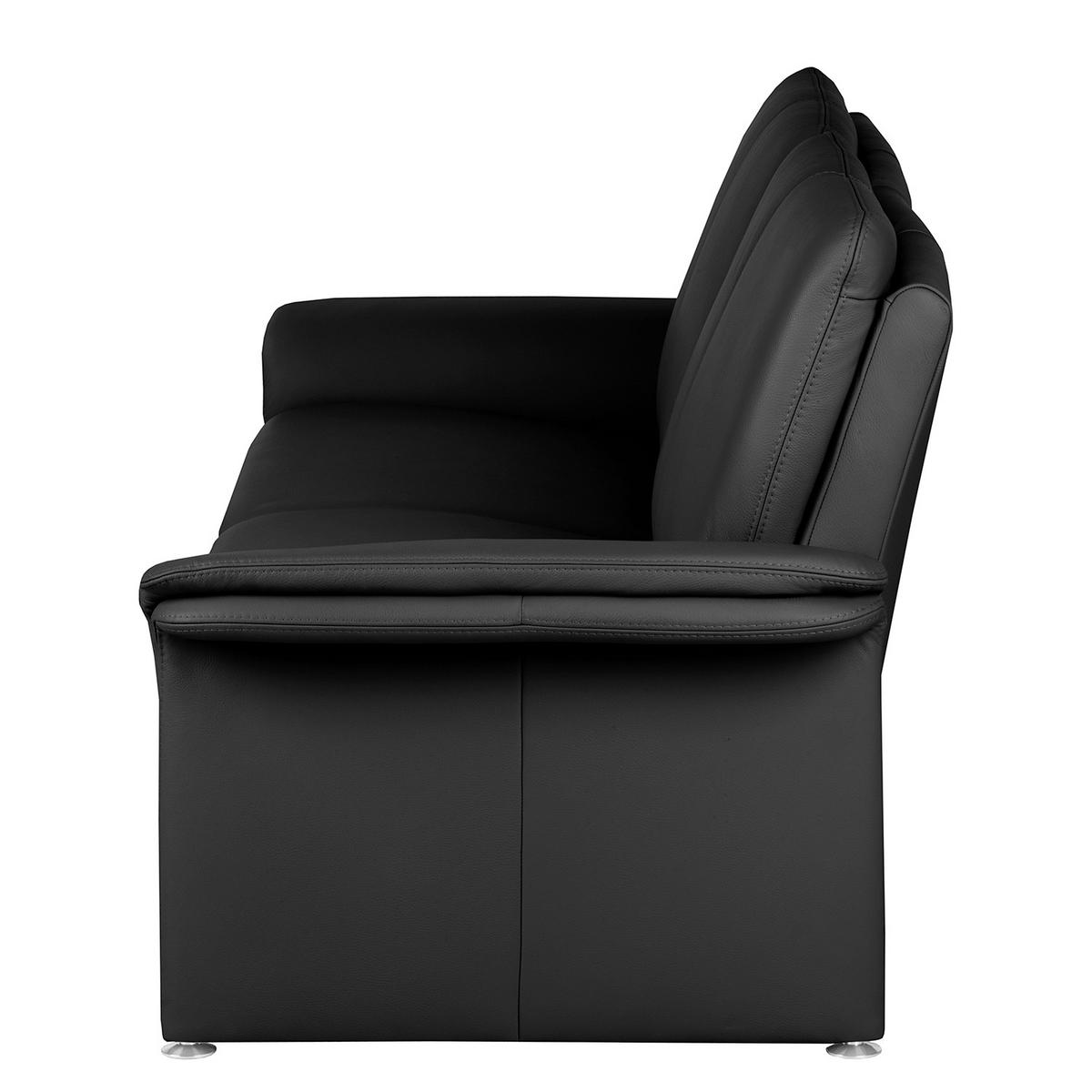 2,5-Sitzer-Sofa Comodo Echtleder Schwarz, B: 197 cm - Silberfarben/Schwarz, Design, Leder (197/90/88cm) - Livetastic