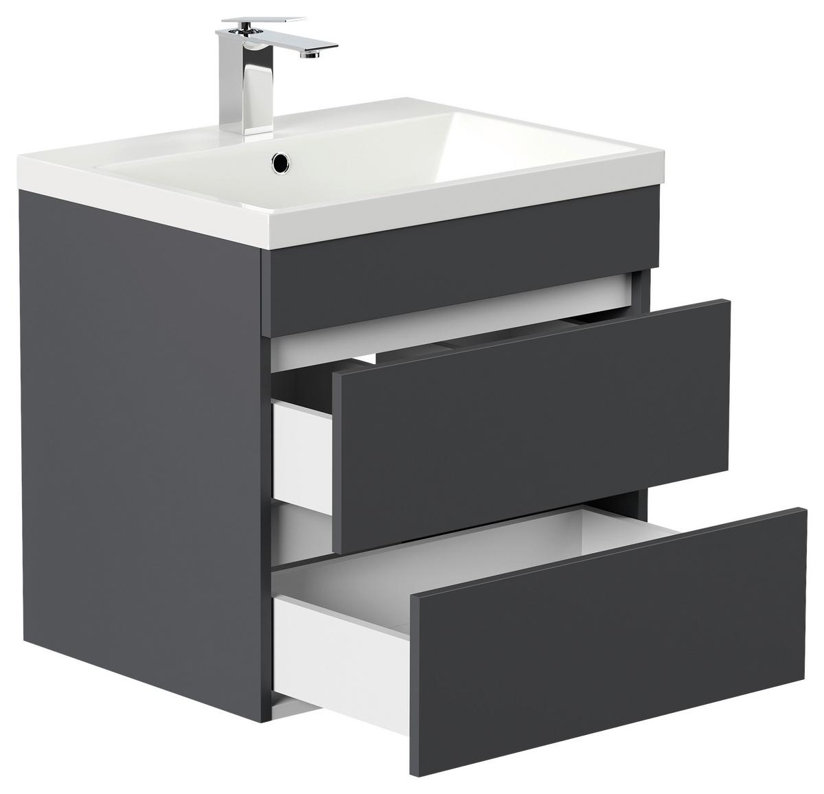 WASCHTISCHKOMBI Fellini,Graphitfarben B: 60 cm - Graphitfarben/Weiß, Basics, Keramik/Holzwerkstoff (60cm) - MID.YOU