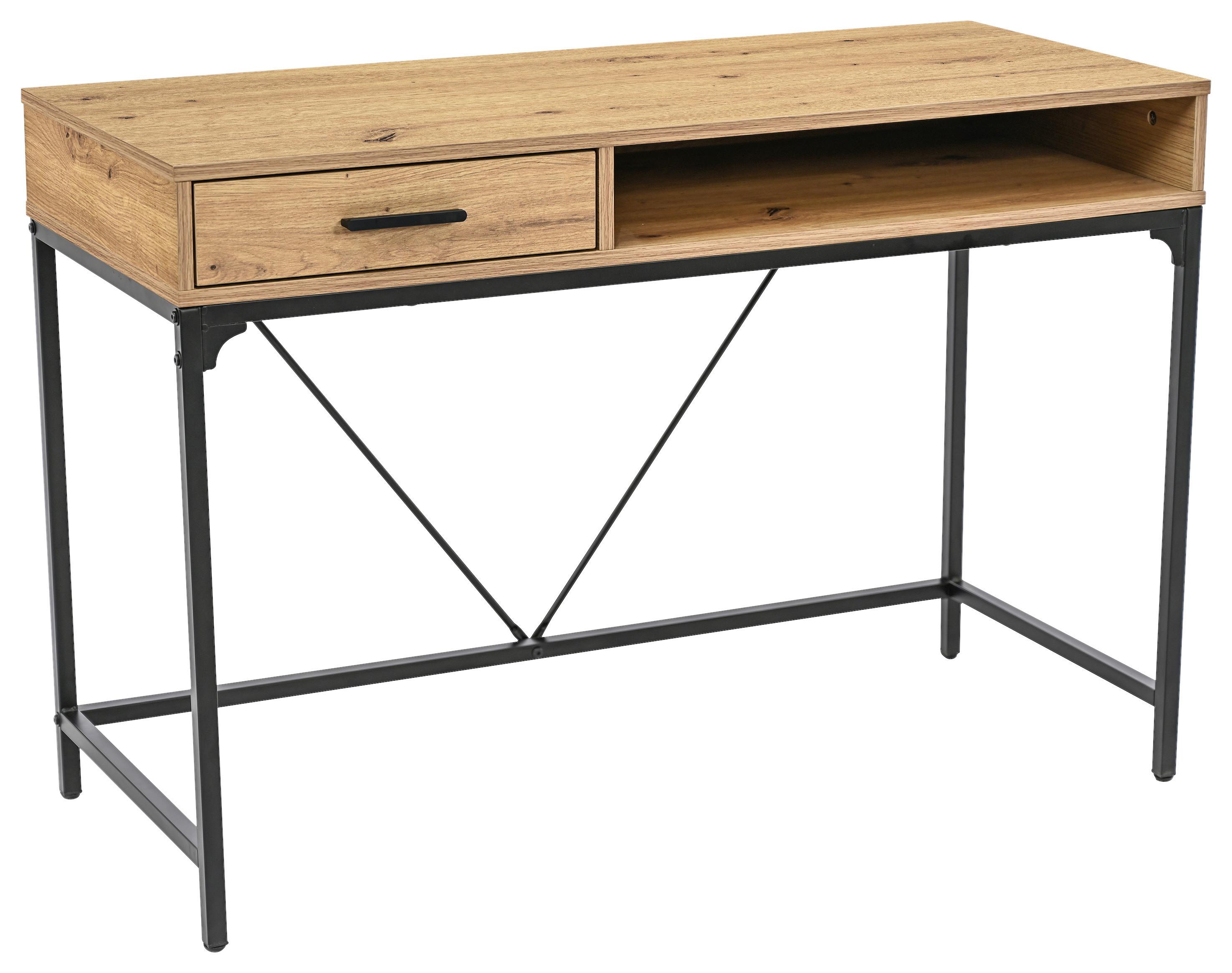 Schreibtisch Erich 2 Schwarz/Eiche Artisan B: 110cm - Schwarz/Eiche Artisan, MODERN, Holzwerkstoff/Metall (110/75/46cm)