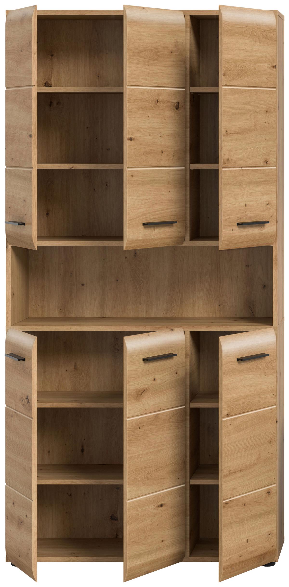 Hochschrank Ice Eiche Artisan Dekor B: 90cm - Schwarz/Eiche Artisan, Basics, Holzwerkstoff (90/185/30cm) - MID.YOU