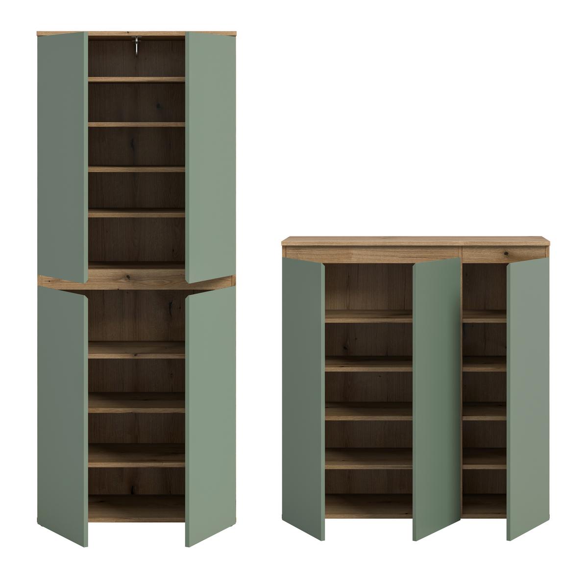 Garderobenschrank Scarpa Eiche Dekor, Graugrün B: 140cm - Eichefarben/Schwarz, Design, Holzwerkstoff (190/175/37cm) - Livetastic