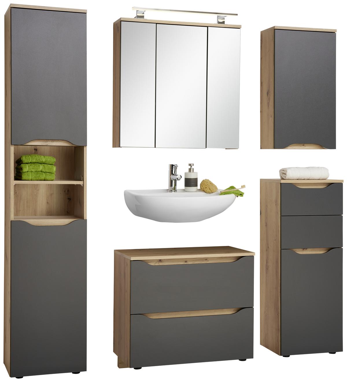 SKRINKA POD UMÝVADLO GIGA - čierna/farba duba, Modern, kompozitné drevo/plast (70/60/40cm)