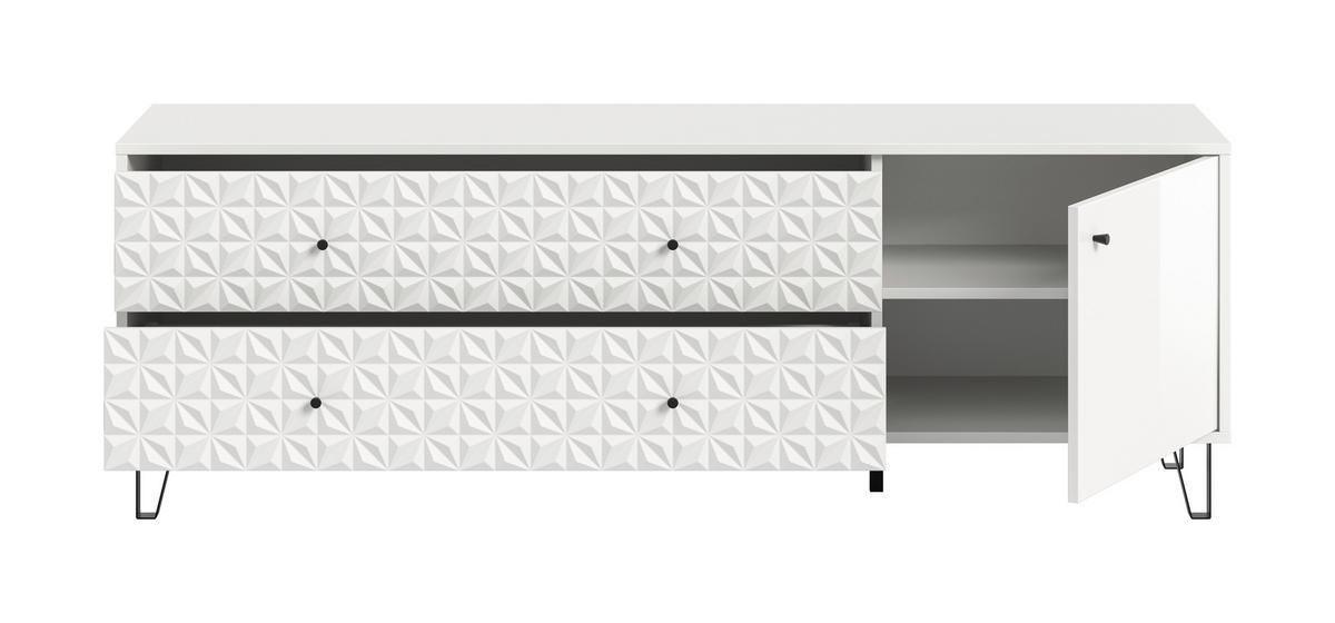 Lowboard Prisma Weiß Hochglanz B: 164 cm - Weiß Hochglanz/Schwarz, Design, Holzwerkstoff (164/56/40cm) - Livetastic