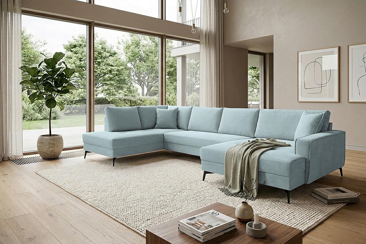 Wohnlandschaft Zero Hellblau U-Form 195x362x173cm - Salbeigrün/Schwarz, Trend, Textil (195/362/173cm)